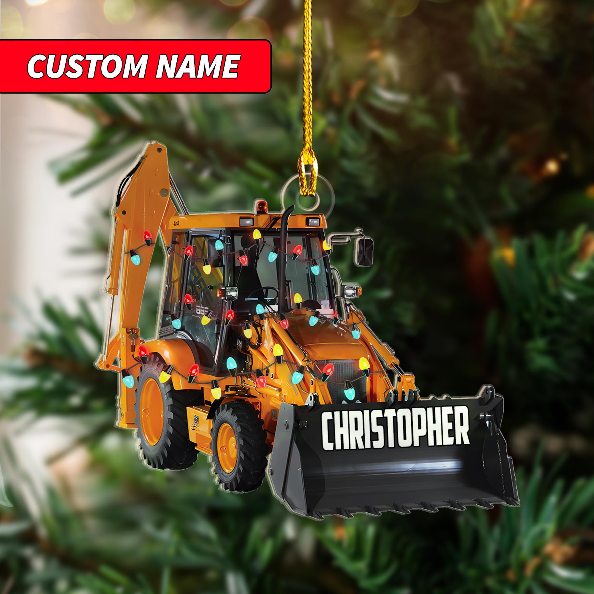 Personalized Backhoe loader Vehicles Equipment 2D Flat Ornament, Custom Name Christmas Ornament, Backhoe Loader Vehicles Ornament ORNO5