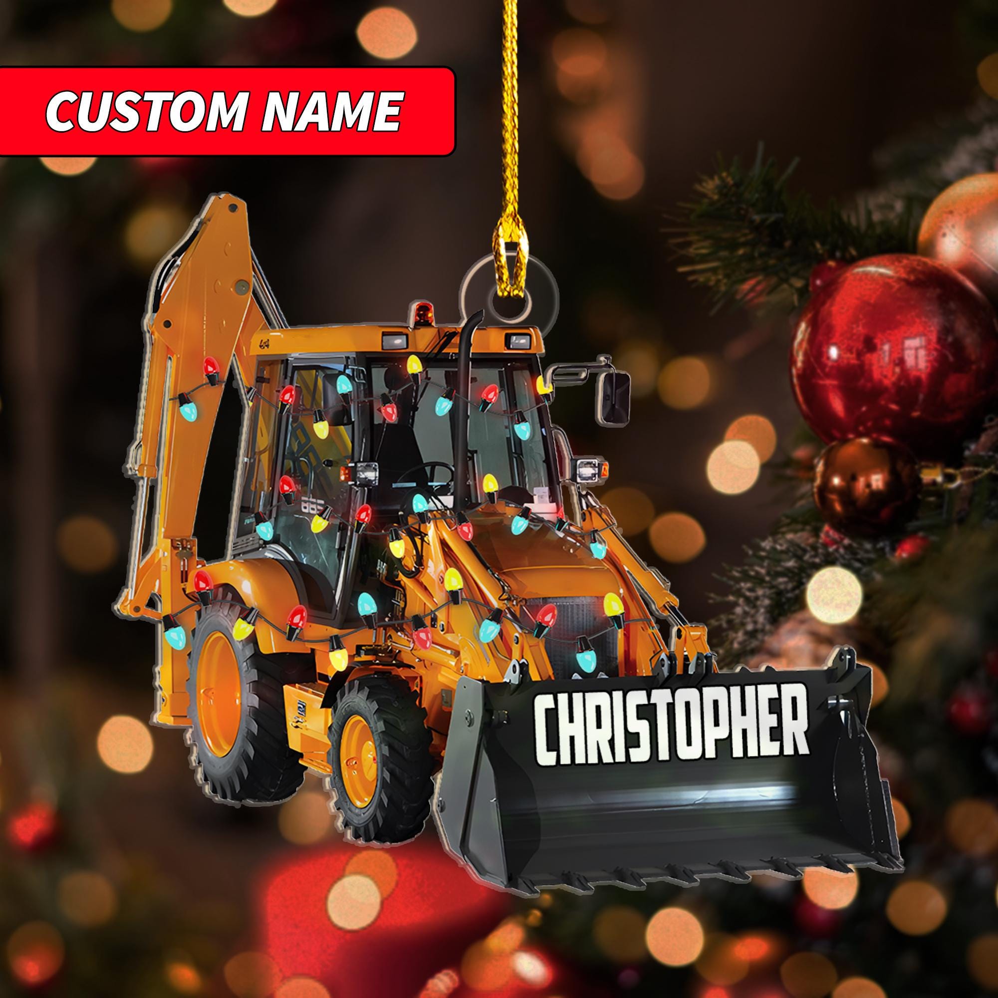 Personalized Backhoe loader Vehicles Equipment 2D Flat Ornament, Custom Name Christmas Ornament, Backhoe Loader Vehicles Ornament ORNO5