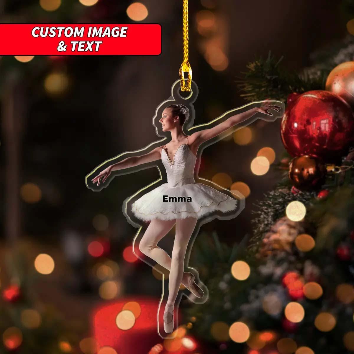 Personalized Ballerina Christmas Ornament, Custom White Ballet Dancer With Handcrafted Dress, Ballerina 2D Flat Christmas Ornament ORNO5