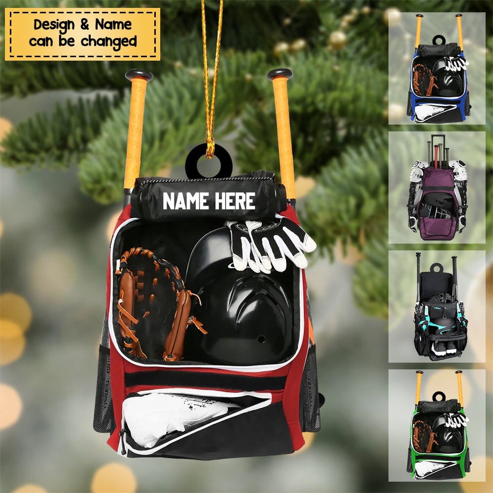 Personalized Baseball Bag Ornament, Baseball Player Gear Acrylic Ornament, Baseball Custom Name Keepsake, Baseball Christmas Ornament ORH1710N