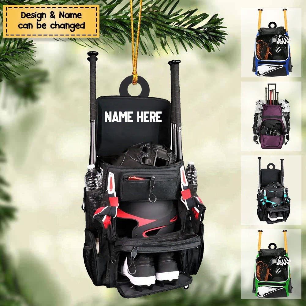 Personalized Baseball Bag Ornament, Baseball Player Gear Acrylic Ornament, Baseball Custom Name Keepsake, Baseball Christmas Ornament ORH1710N