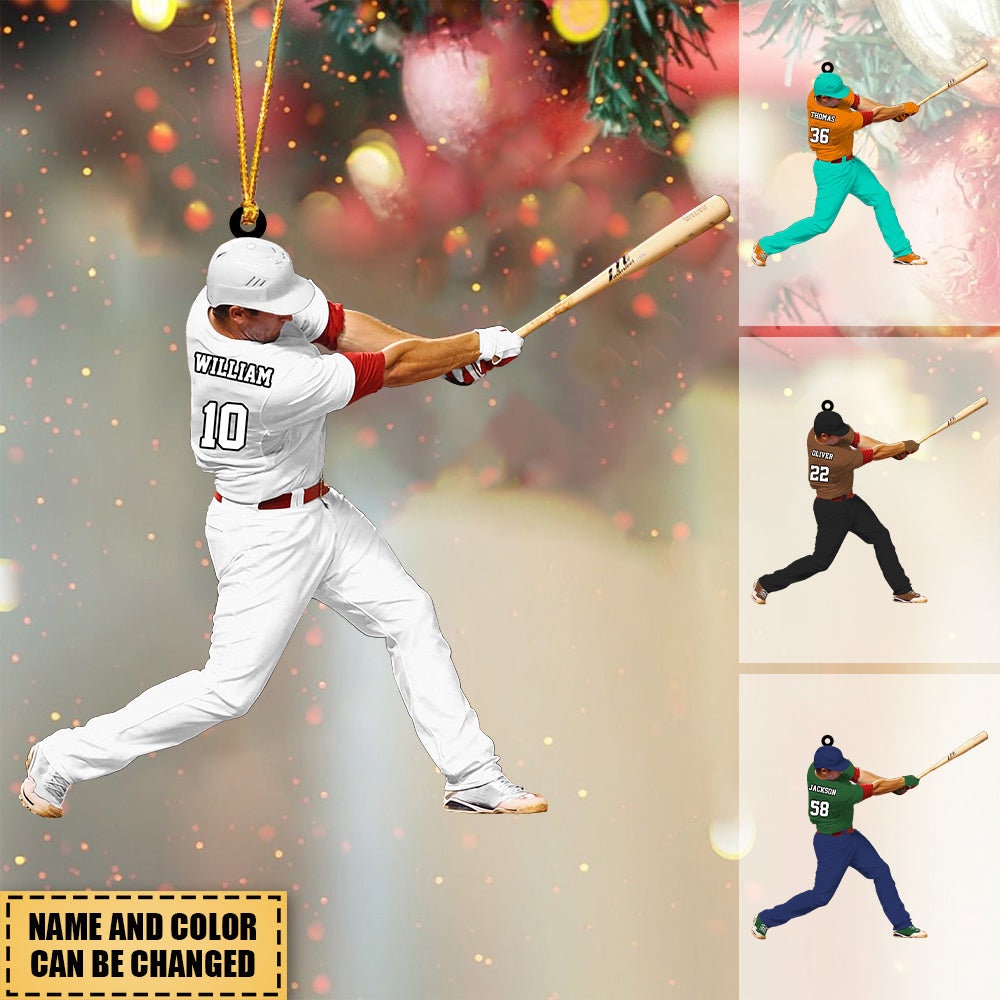 Personalized Baseball Batter Ornament, Baseball Player Ornament, Custom Name And Number Baseball Ornament, Baseball Christmas Keepsake ORH1710N