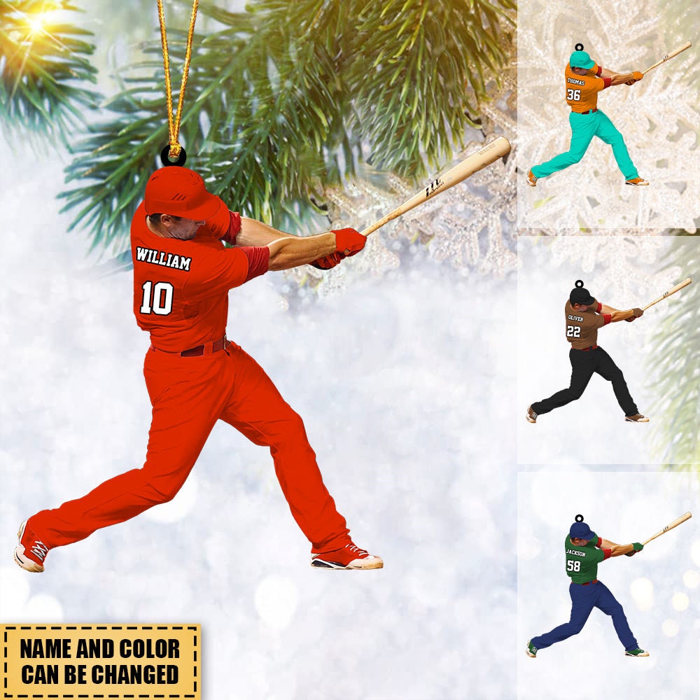 Personalized Baseball Batter Ornament, Baseball Player Ornament, Custom Name And Number Baseball Ornament, Baseball Christmas Keepsake ORH1710N