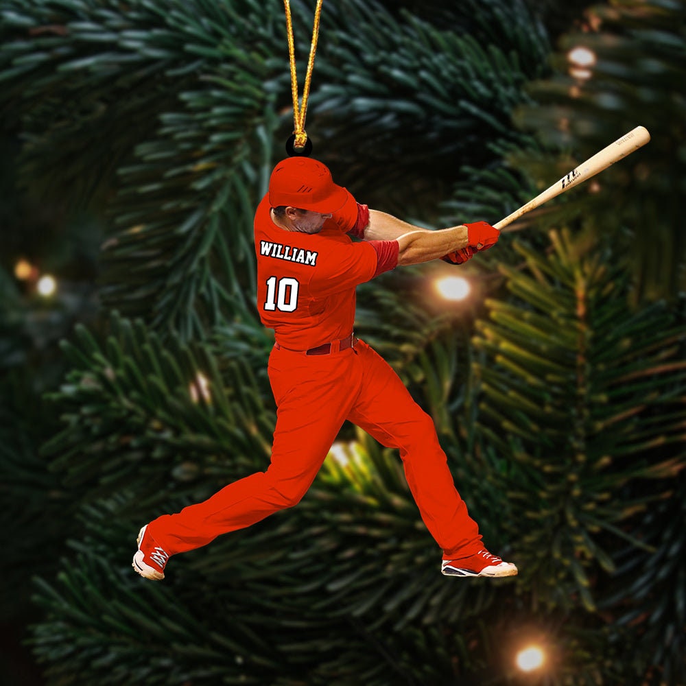 Personalized Baseball Batter Ornament, Baseball Player Ornament, Custom Name And Number Baseball Ornament, Baseball Christmas Keepsake ORH1710N