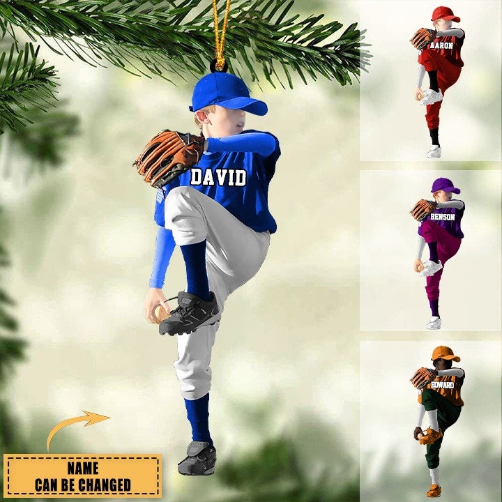 Personalized Baseball Boy Ornament, Pitcher Throw Ball Ornament, Custom Acrylic Ornament, Baseball Keepsake, Baseball Christmas Ornament ORH1710N