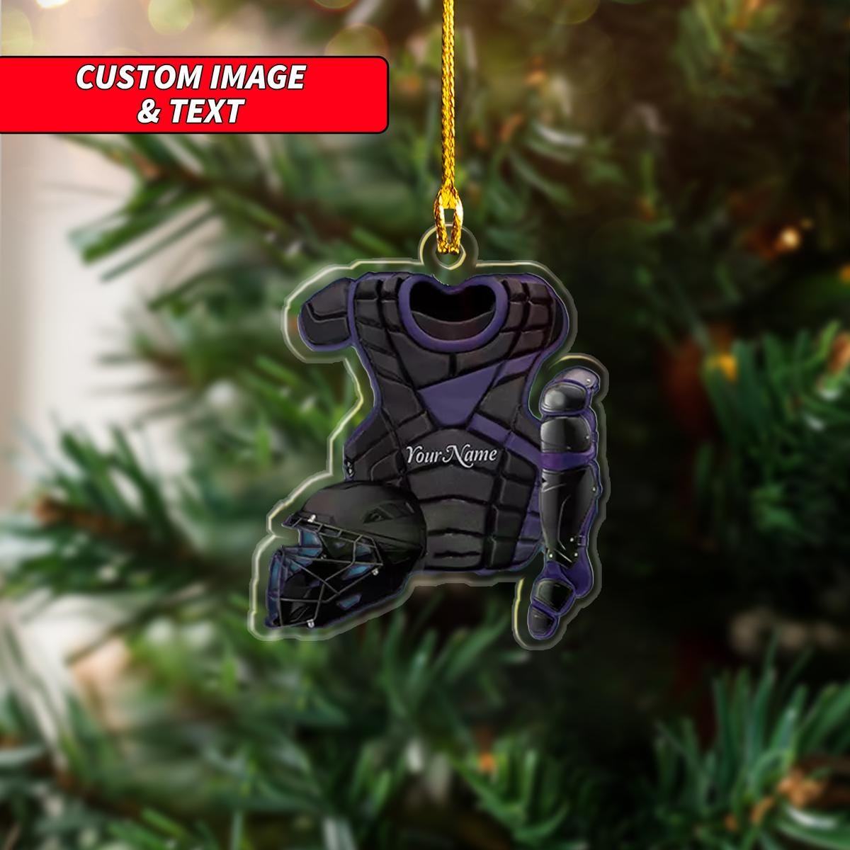 Personalized Baseball Catcher Protector Christmas Ornament, Baseball Christmas Ornament, Custom Name Acrylic Ornament, Baseball Hobby ORNO5