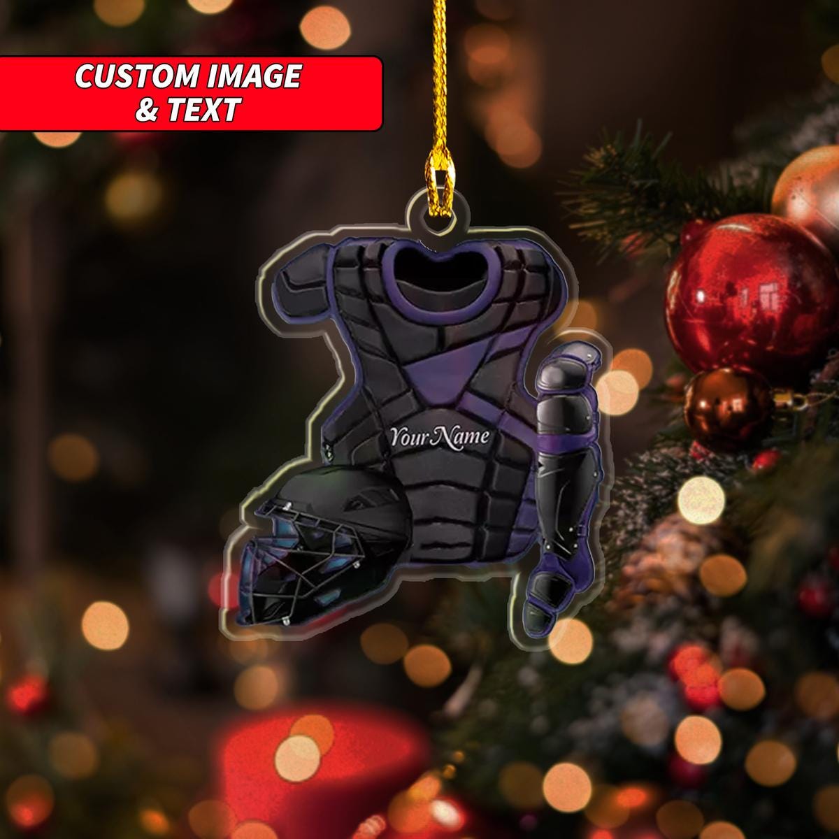 Personalized Baseball Catcher Protector Christmas Ornament, Baseball Christmas Ornament, Custom Name Acrylic Ornament, Baseball Hobby ORNO5