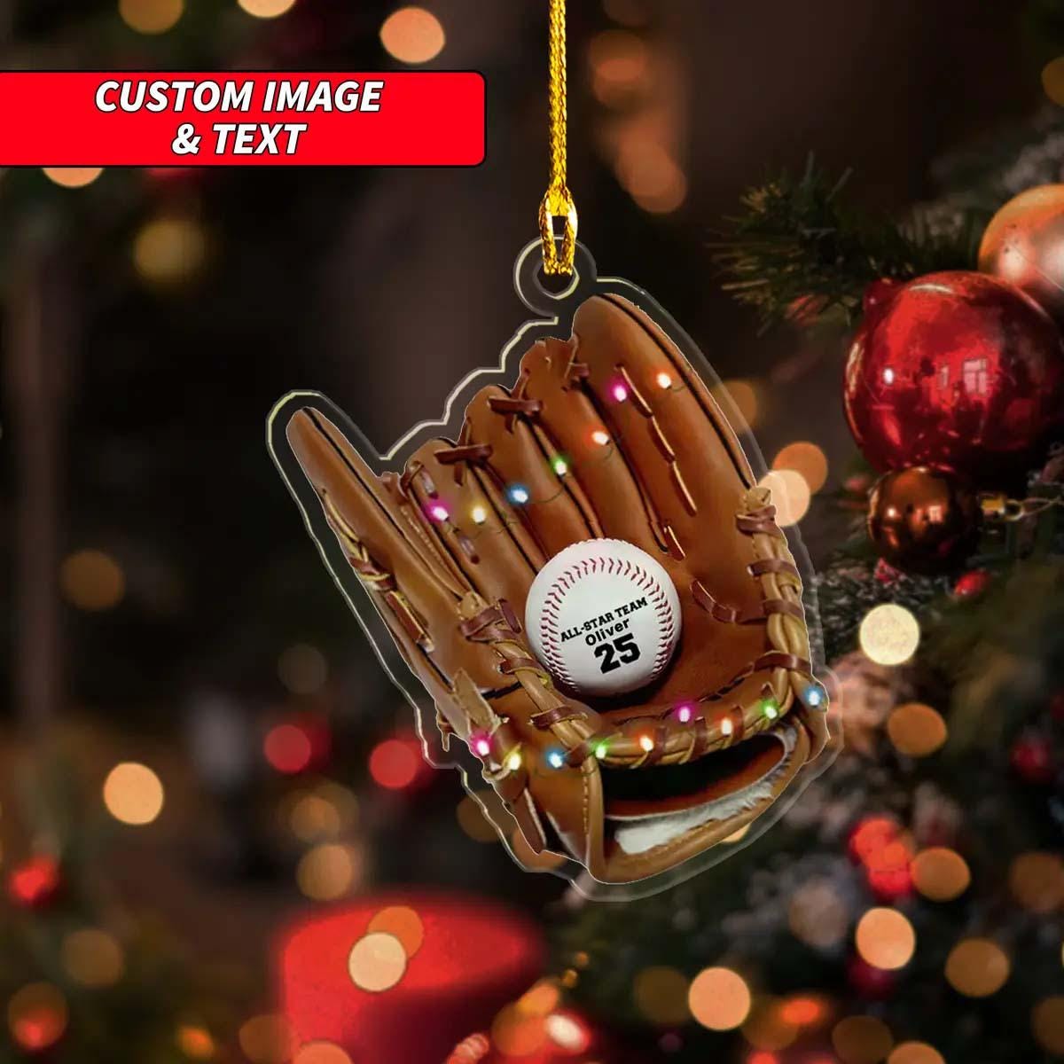 Personalized Baseball Gear Catcher Mitt Christmas Ornament, Custom Christmas Baseball Ornament, 2D Flat Baseball Christmas Tree Ornament ORNO5