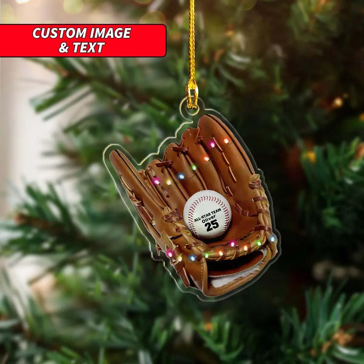 Personalized Baseball Gear Catcher Mitt Christmas Ornament, Custom Christmas Baseball Ornament, 2D Flat Baseball Christmas Tree Ornament ORNO5