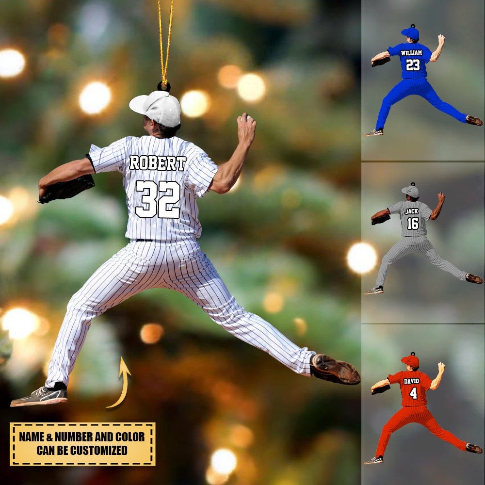 Personalized Baseball Ornament, Pitcher Throw Ball Ornament, Custom Acrylic Ornament, Baseball Keepsake, Baseball Christmas Ornament ORH1710N
