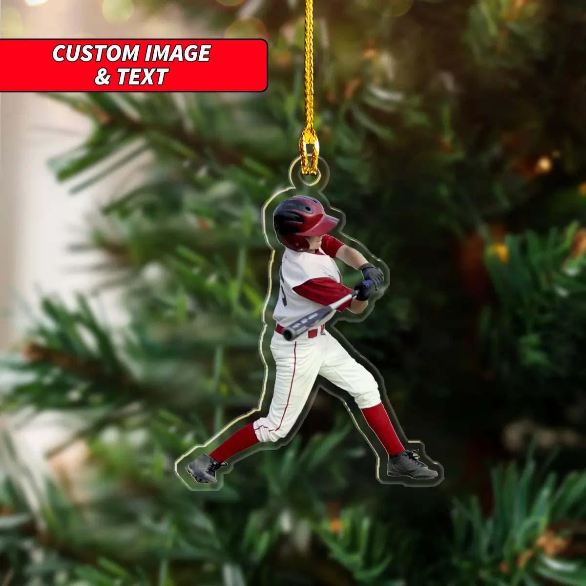 Personalized Baseball Players Ornament 2024, Custom Image Baseball Christmas Ornament, 2D Flat Sport Moments Christmas Ornament ORNO5