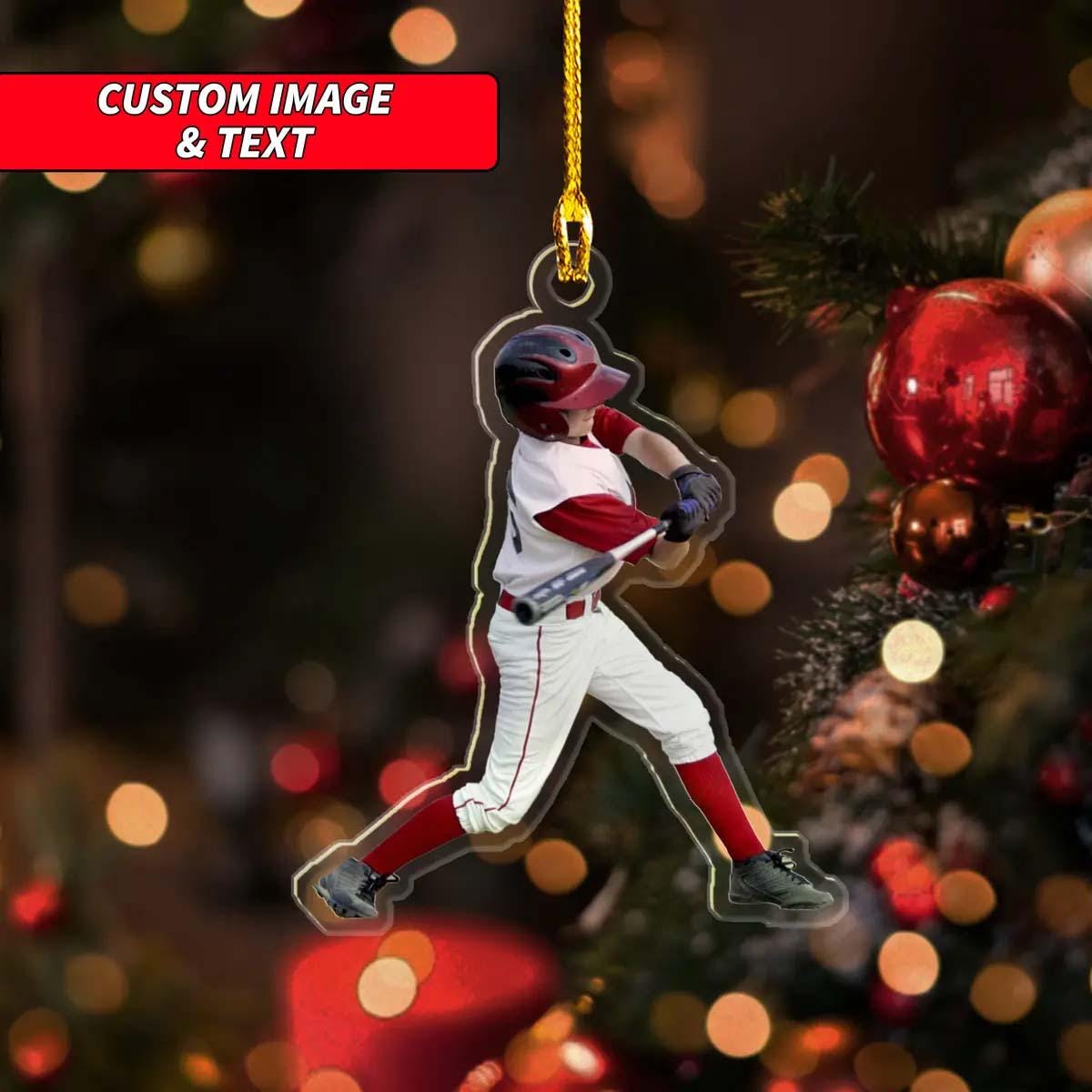 Personalized Baseball Players Ornament 2024, Custom Image Baseball Christmas Ornament, 2D Flat Sport Moments Christmas Ornament ORNO5