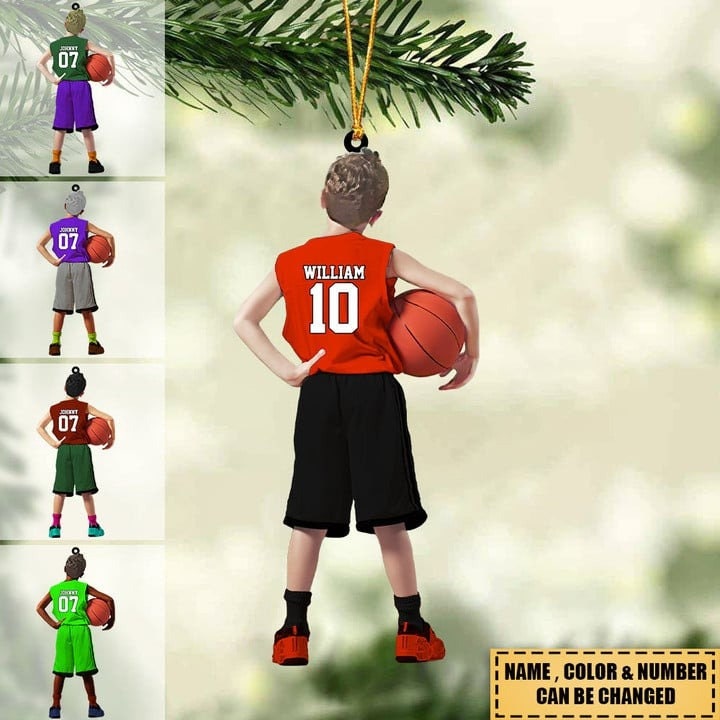 Personalized Basketball Boy Christmas Ornament, Custom Basketball Players Acrylic Ornament, Basketball Keepsake, Basketball Gift For Kid ORH1710N