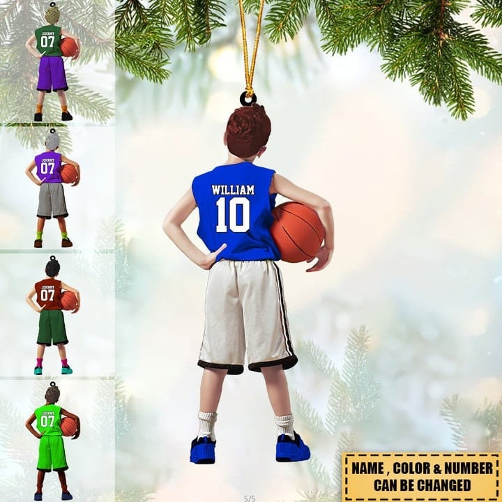 Personalized Basketball Boy Christmas Ornament, Custom Basketball Players Acrylic Ornament, Basketball Keepsake, Basketball Gift For Kid ORH1710N