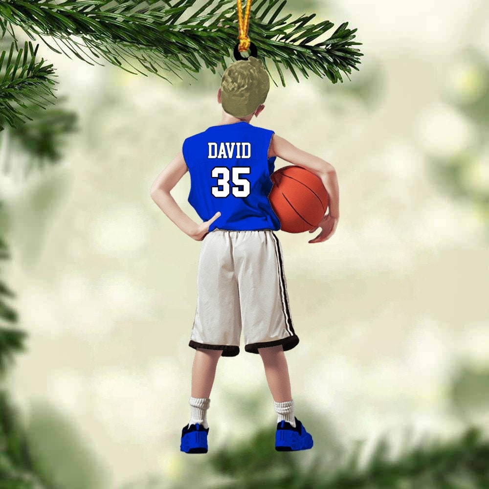 Personalized Basketball Boy Christmas Ornament, Custom Basketball Players Acrylic Ornament, Basketball Keepsake, Basketball Gift For Kid ORH1710N