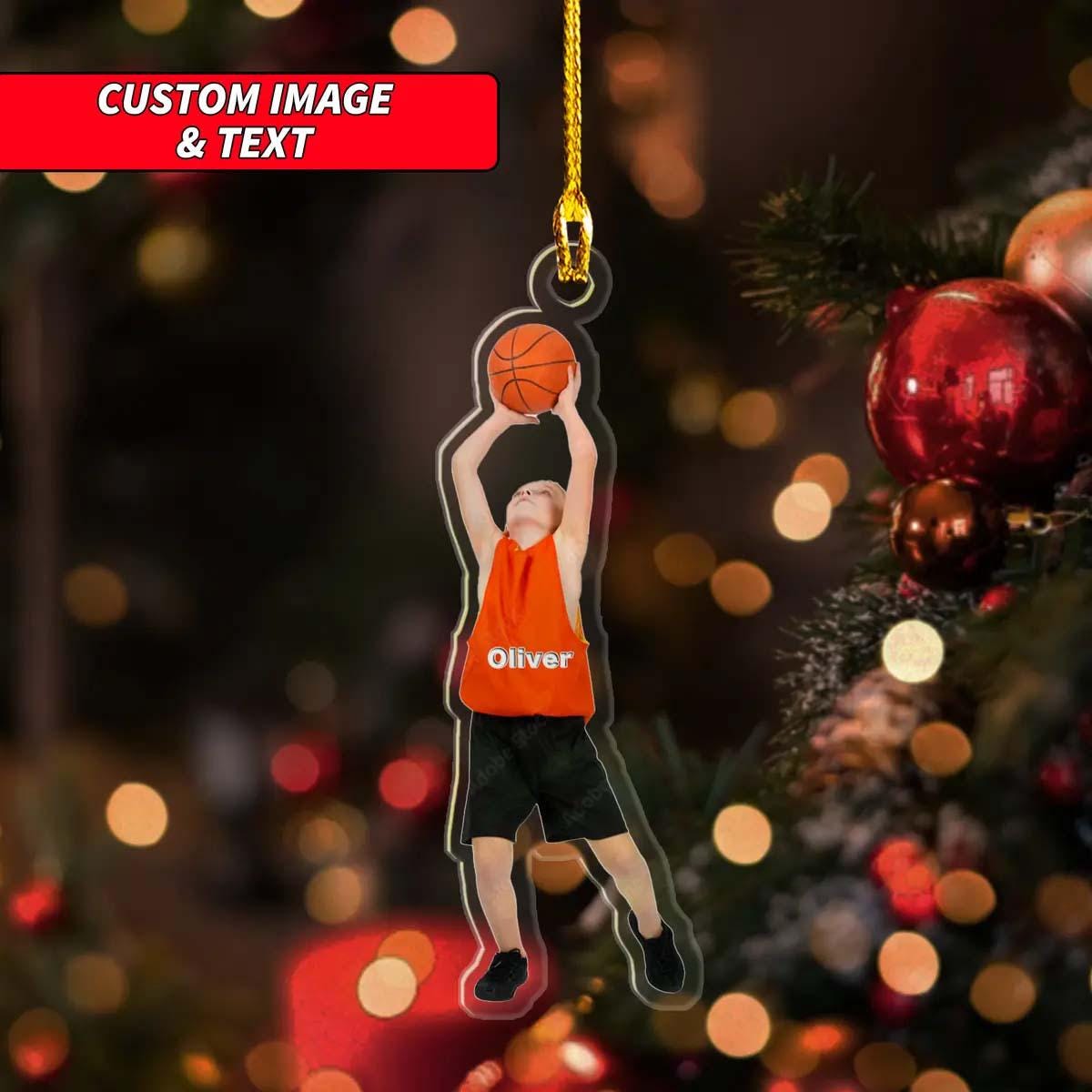 Personalized Basketball Player Acrylic Christmas Ornament, Custom Image Basketball Boy Ornament, 2D Flat Sports Christmas Ornament ORNO5