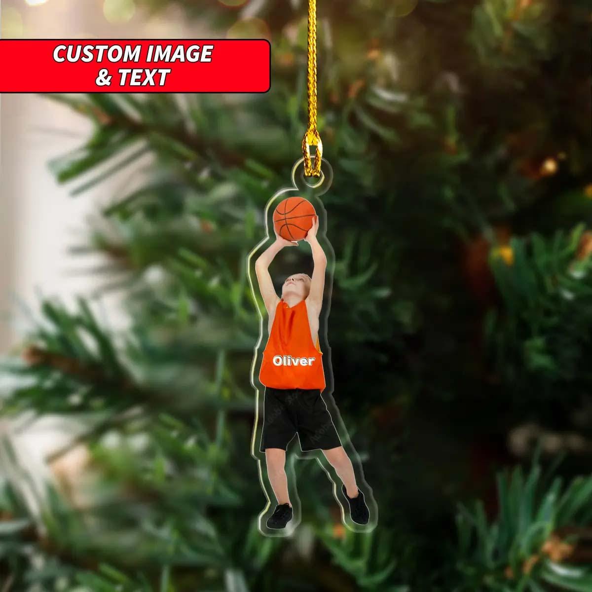 Personalized Basketball Player Acrylic Christmas Ornament, Custom Image Basketball Boy Ornament, 2D Flat Sports Christmas Ornament ORNO5