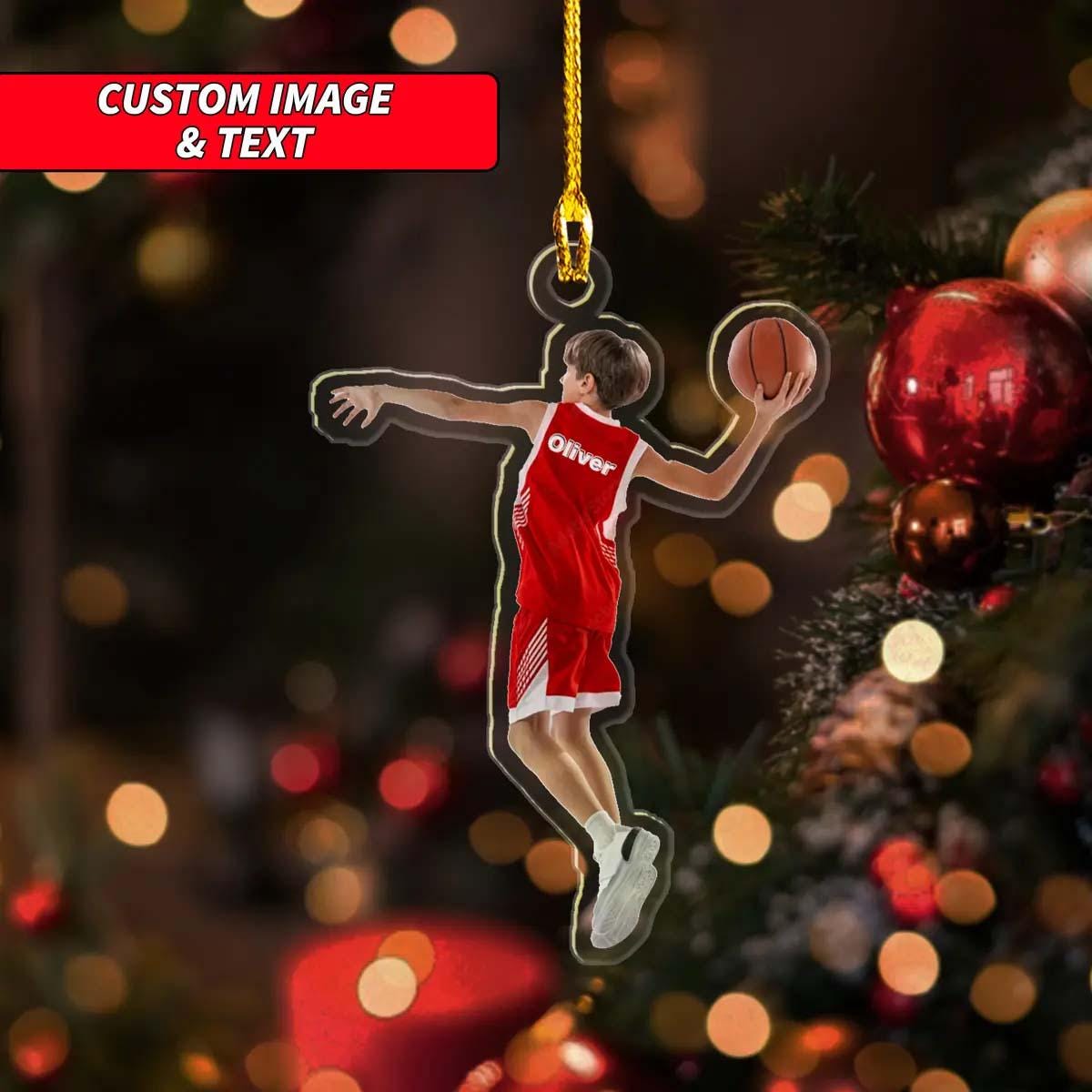 Personalized Basketball Player Acrylic Christmas Ornament, Custom Image Basketball Kid Ornament, 2D Flat Sports Christmas Ornament ORNO5