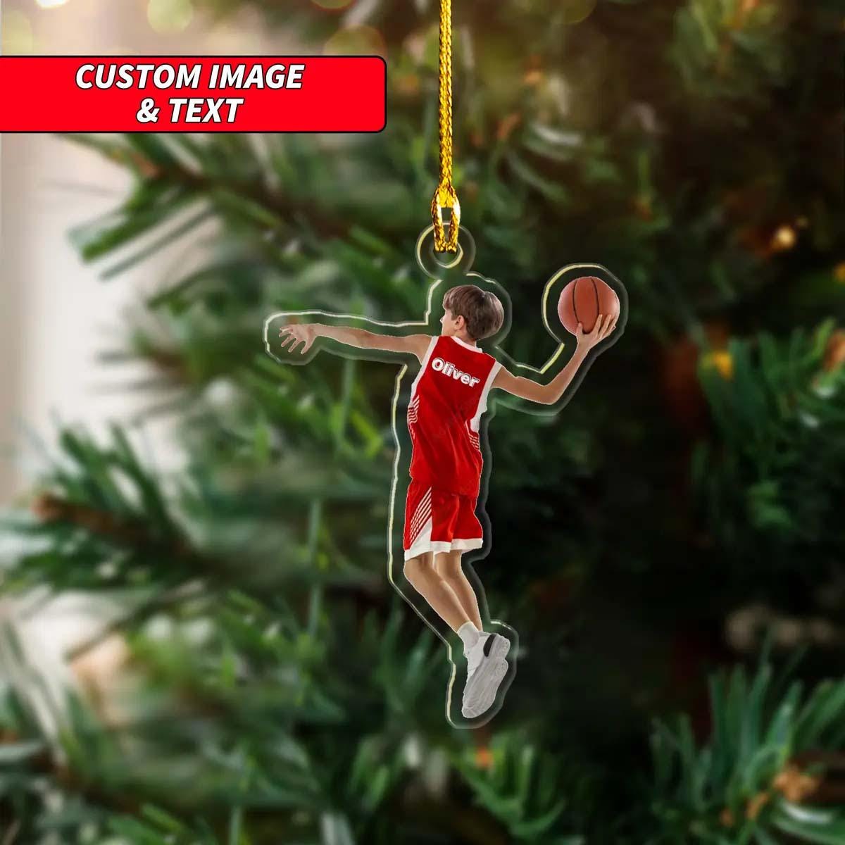 Personalized Basketball Player Acrylic Christmas Ornament, Custom Image Basketball Kid Ornament, 2D Flat Sports Christmas Ornament ORNO5