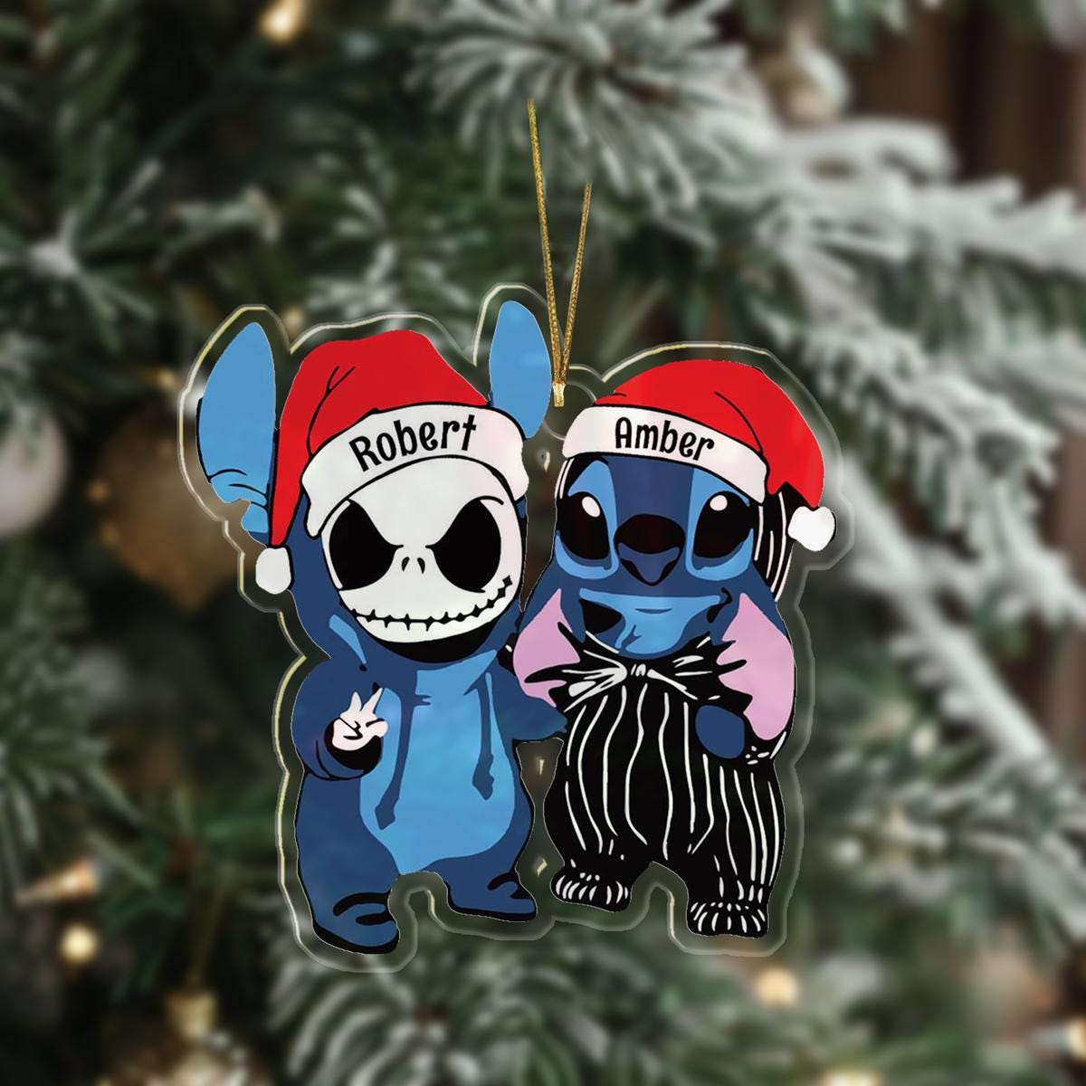 Personalized Besties Santa Hat Ornament, Stich 2024 Ornament, Gift For Friends, Besties Couple Ornament, Christmas Baby Ornament ORNO5