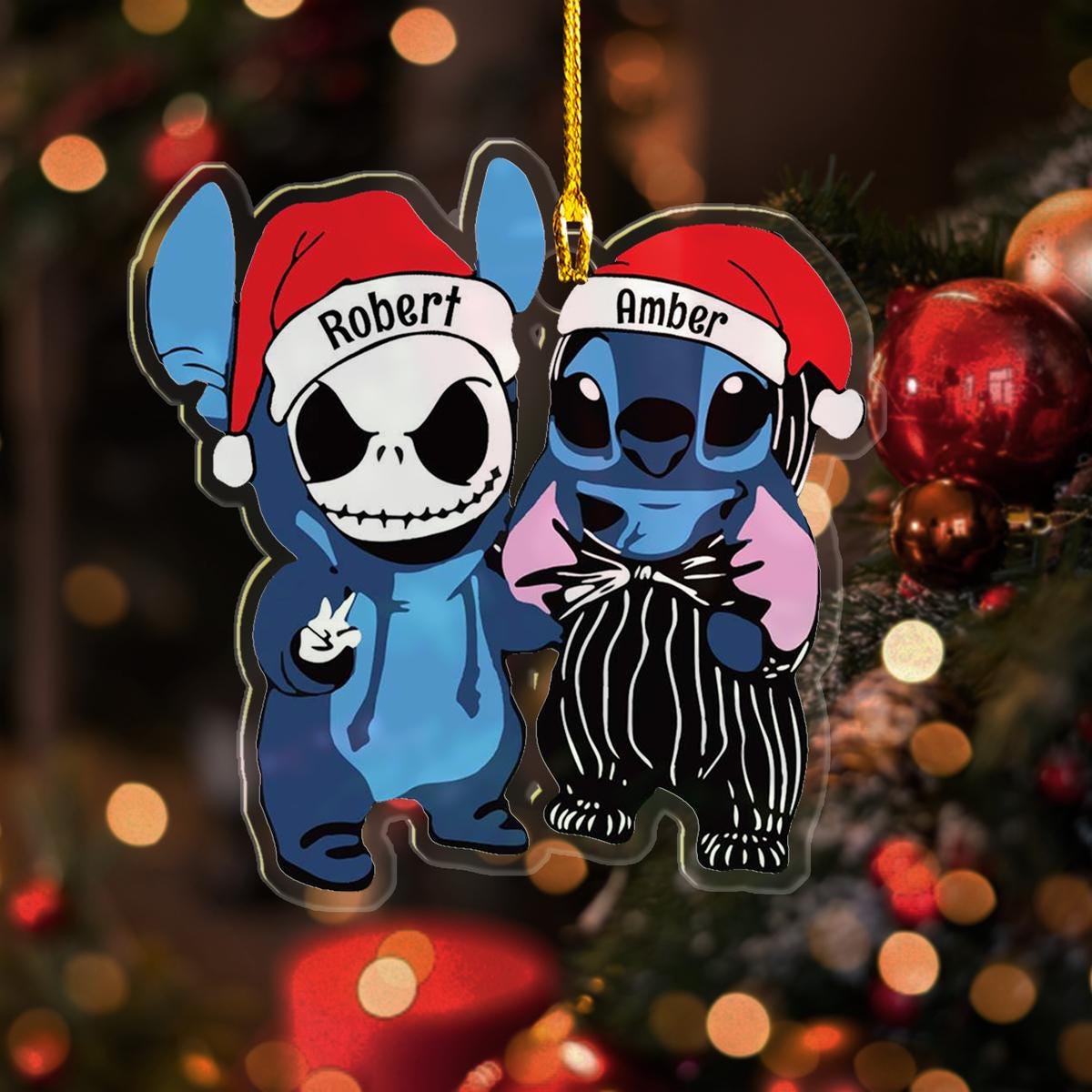 Personalized Besties Santa Hat Ornament, Stich 2024 Ornament, Gift For Friends, Besties Couple Ornament, Christmas Baby Ornament ORNO5