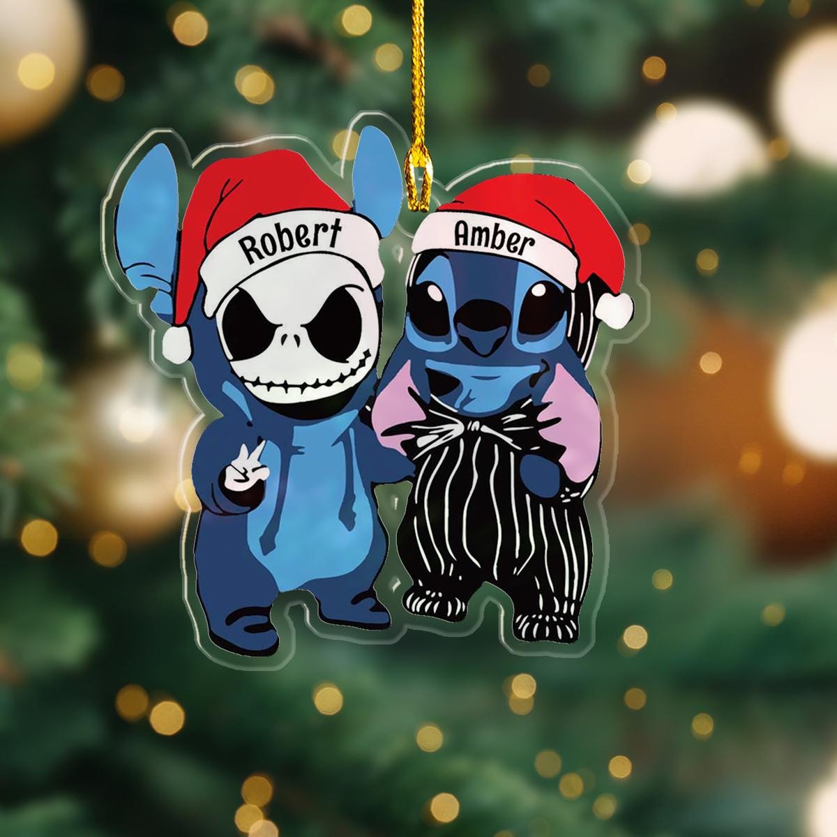 Personalized Besties Santa Hat Ornament, Stich 2024 Ornament, Gift For Friends, Besties Couple Ornament, Christmas Baby Ornament ORNO5