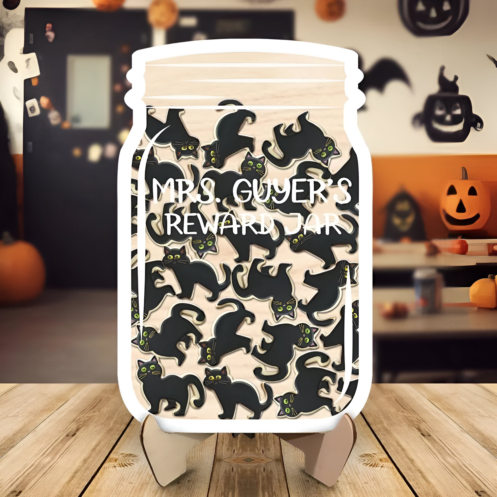Personalized Black Cat Magnetic Reward Jar, Bulletin Board Chart Cute Potty Training Classroom rejar rejar1
