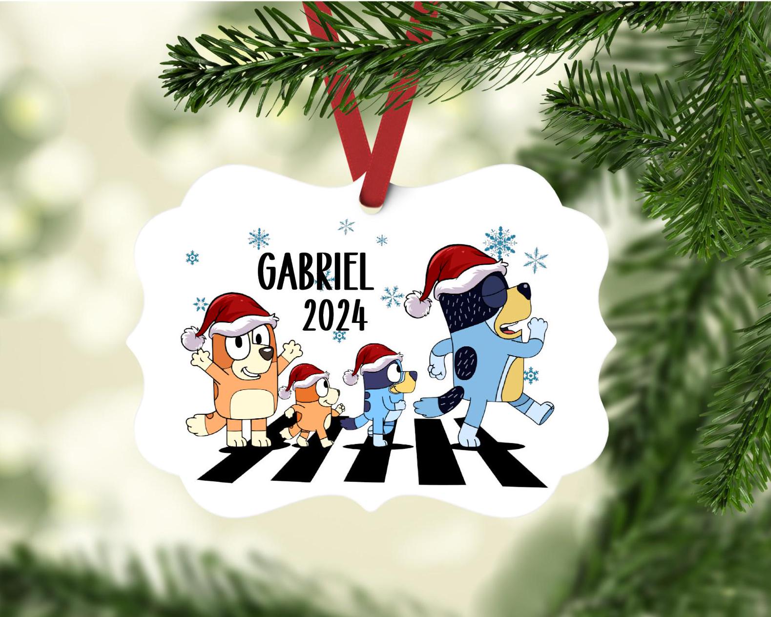 Personalized Bluey Christmas 2024 Ornament,  Custom Name Bluey Ornament, Family Gift Ornament, New Year Holiday Gift for Grandkids ORH2510