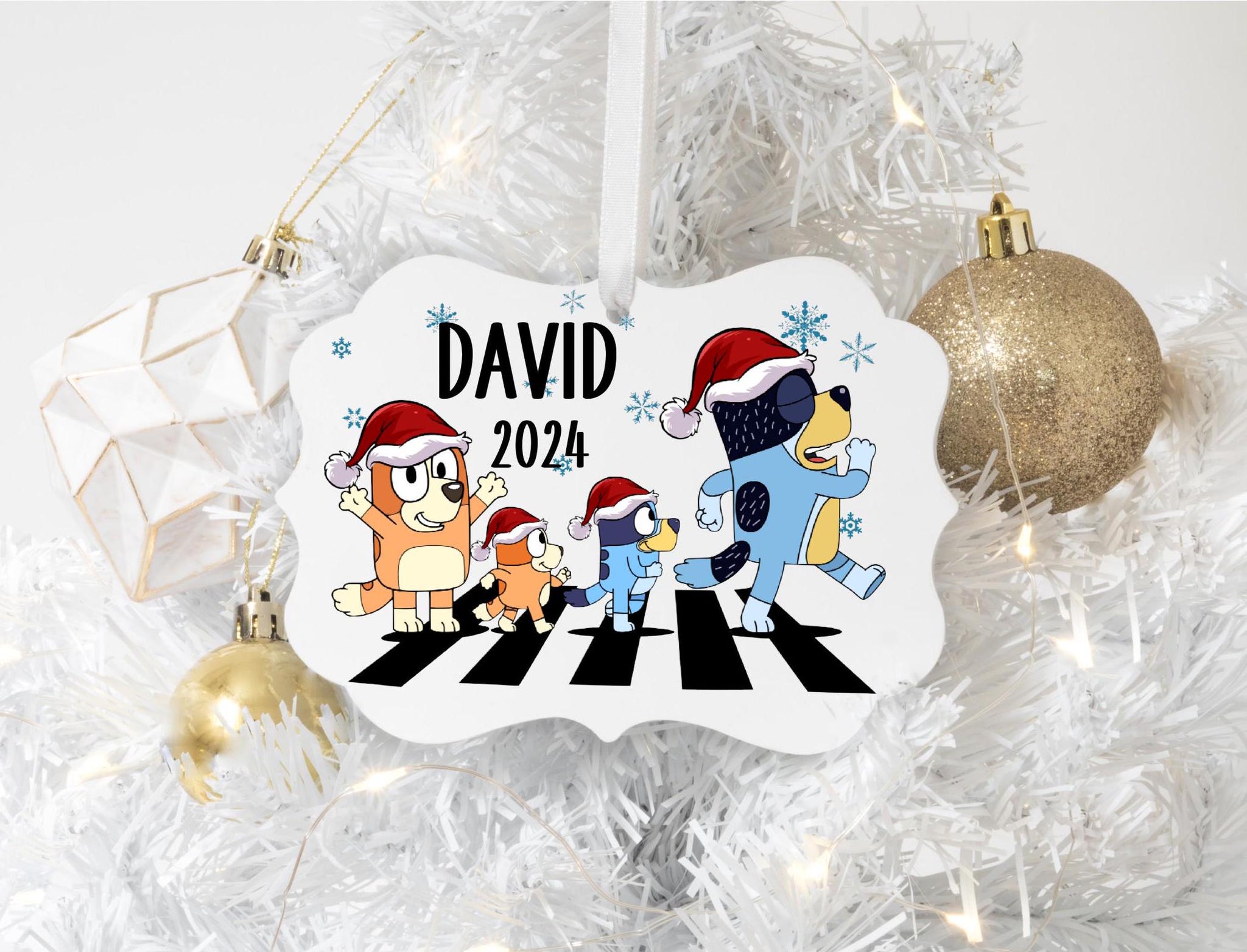 Personalized Bluey Christmas 2024 Ornament,  Custom Name Bluey Ornament, Family Gift Ornament, New Year Holiday Gift for Grandkids ORH2510