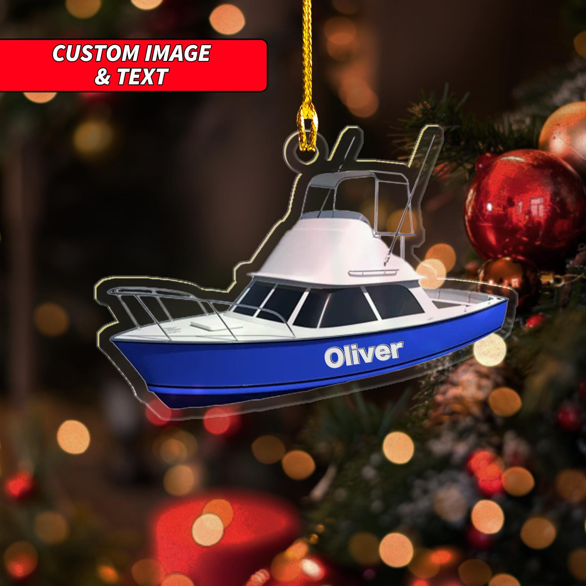 Personalized Boats Ornament 2024, 2D Flat Fishing Boats Ornament, Pontoon Boat Ski Boats Wake Boats Ornament, Custom Sailor Ornament ORNO5