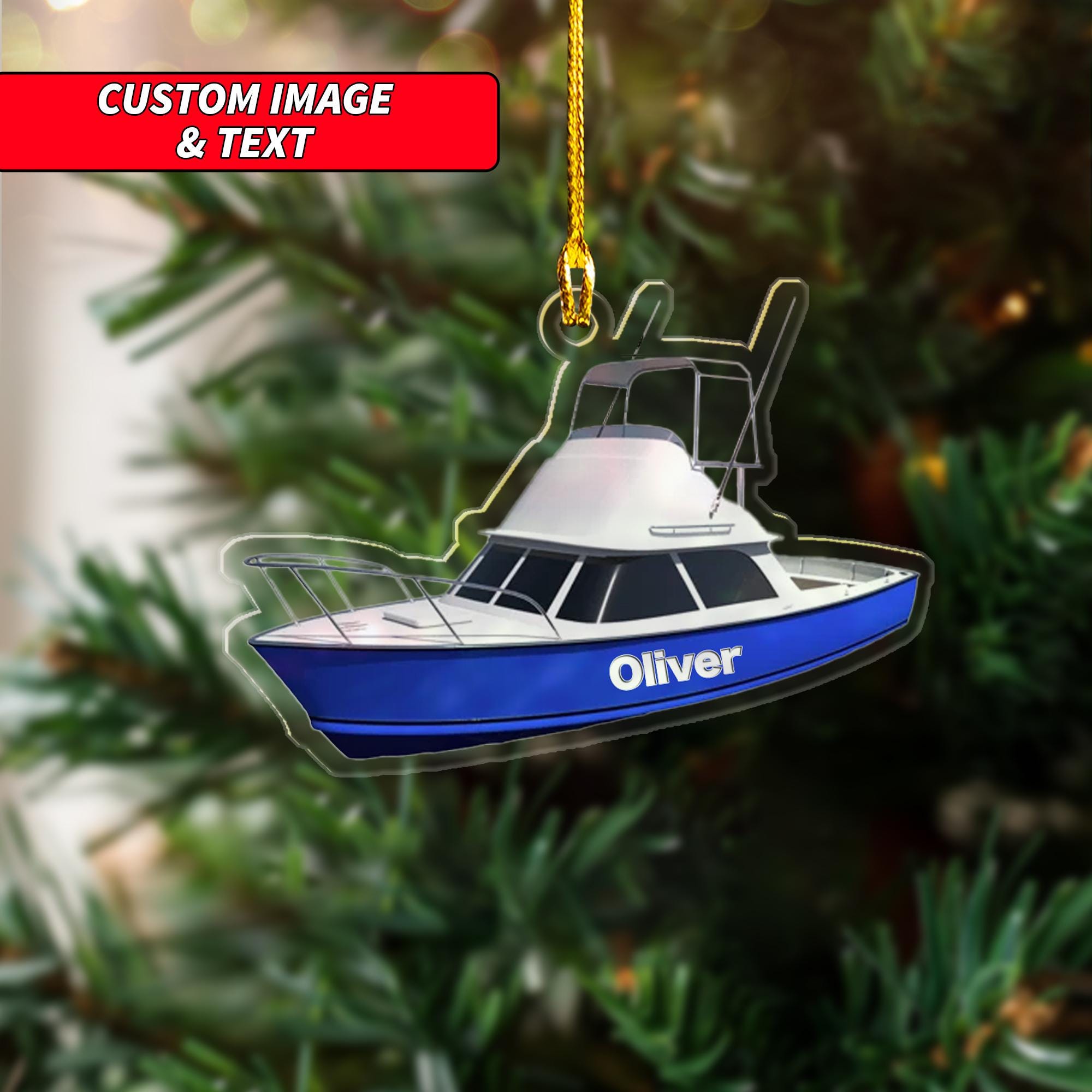 Personalized Boats Ornament 2024, 2D Flat Fishing Boats Ornament, Pontoon Boat Ski Boats Wake Boats Ornament, Custom Sailor Ornament ORNO5