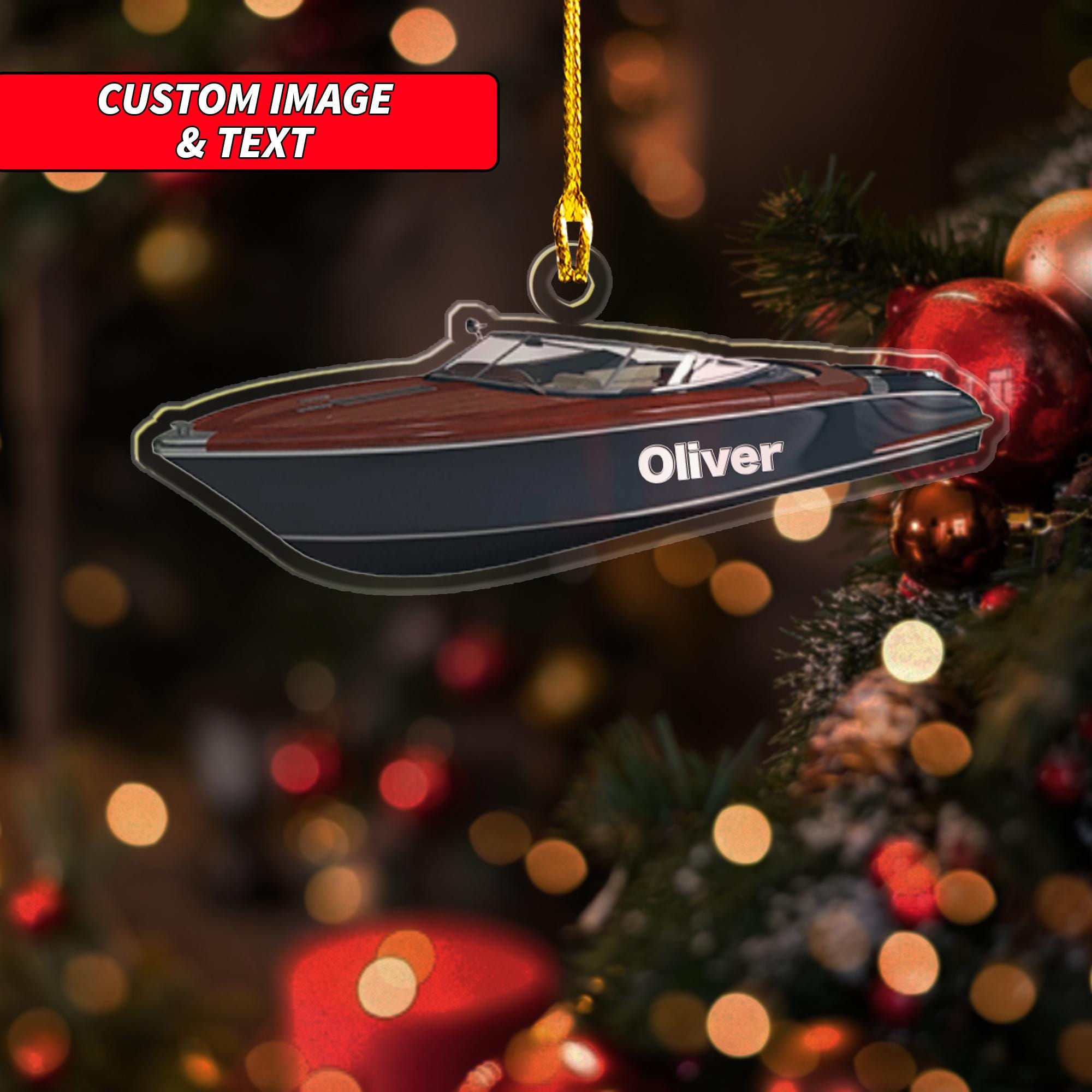 Personalized Boats Ornament 2024, Custom Fishing Boat, Yacht Boat, Speed Boat, Pontoon Boat, Ski Boat, 2D Flat Wake Boat Acrylic Ornament ORNO5
