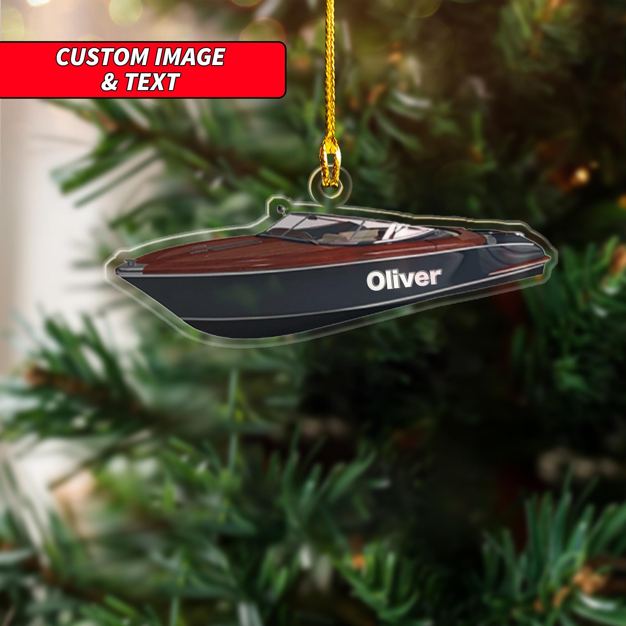 Personalized Boats Ornament 2024, Custom Fishing Boat, Yacht Boat, Speed Boat, Pontoon Boat, Ski Boat, 2D Flat Wake Boat Acrylic Ornament ORNO5