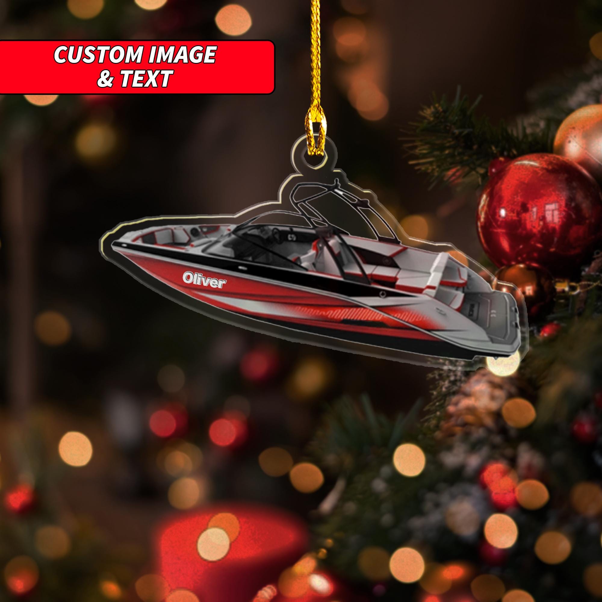 Personalized Boats Ornament 2024, Custom Fishing Boat, Yacht Boat, Speed Boat, Ski Boat, Wake Boat Acrylic Ornament, 2D Flat Ocean Ornament ORNO5