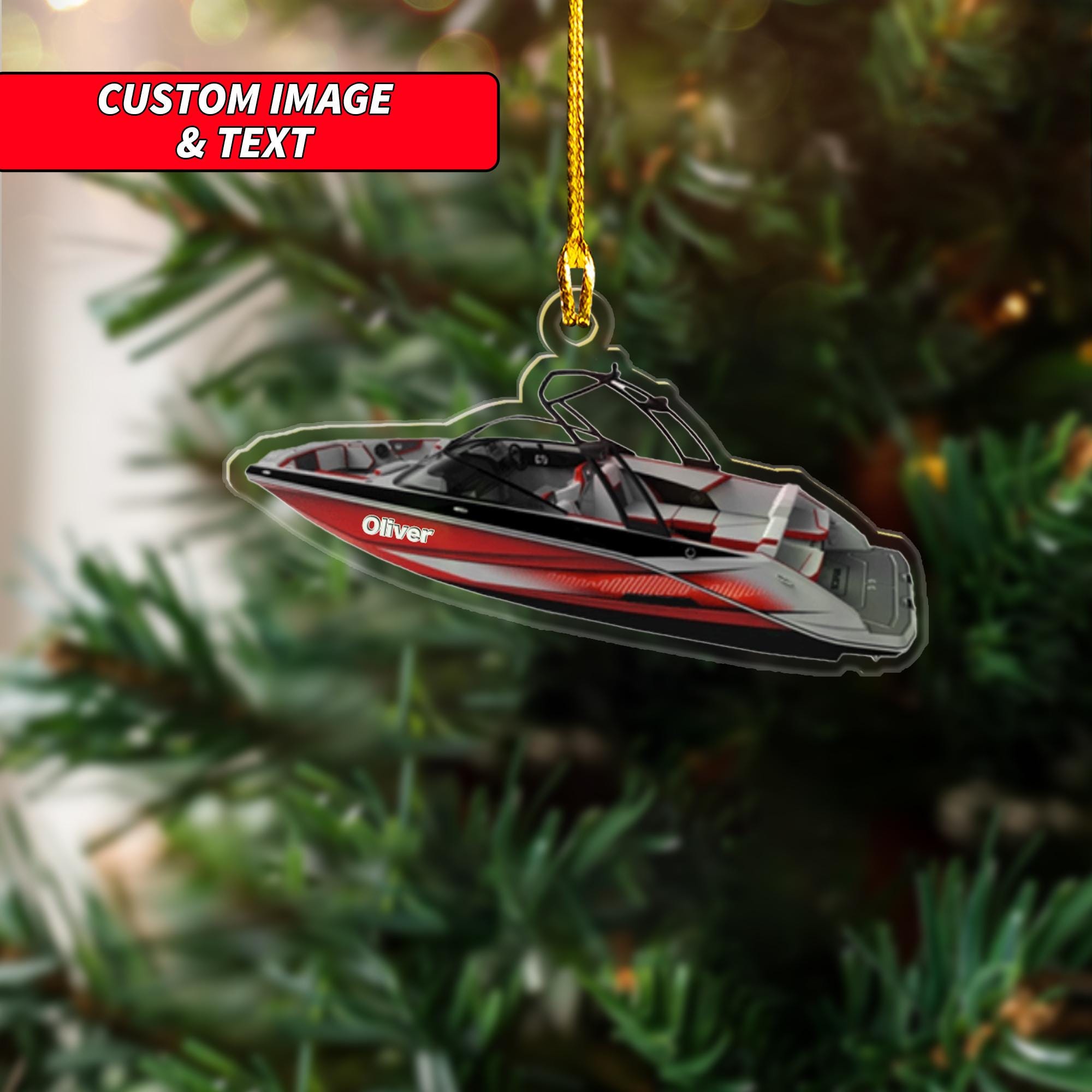 Personalized Boats Ornament 2024, Custom Fishing Boat, Yacht Boat, Speed Boat, Ski Boat, Wake Boat Acrylic Ornament, 2D Flat Ocean Ornament ORNO5