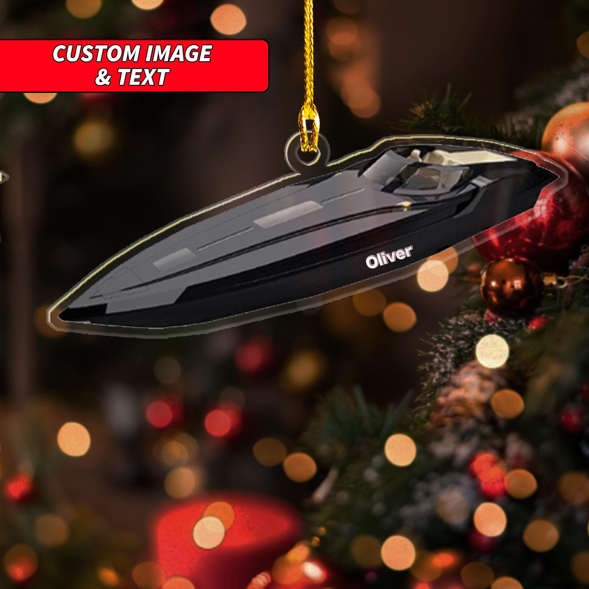 Personalized Boats Ornament, 2D Flat Unique Gifts For Bowriders, Custom Fishing Boat Pontoon Boat Ski Boats Wake Boat Christmas Ornament ORNO5