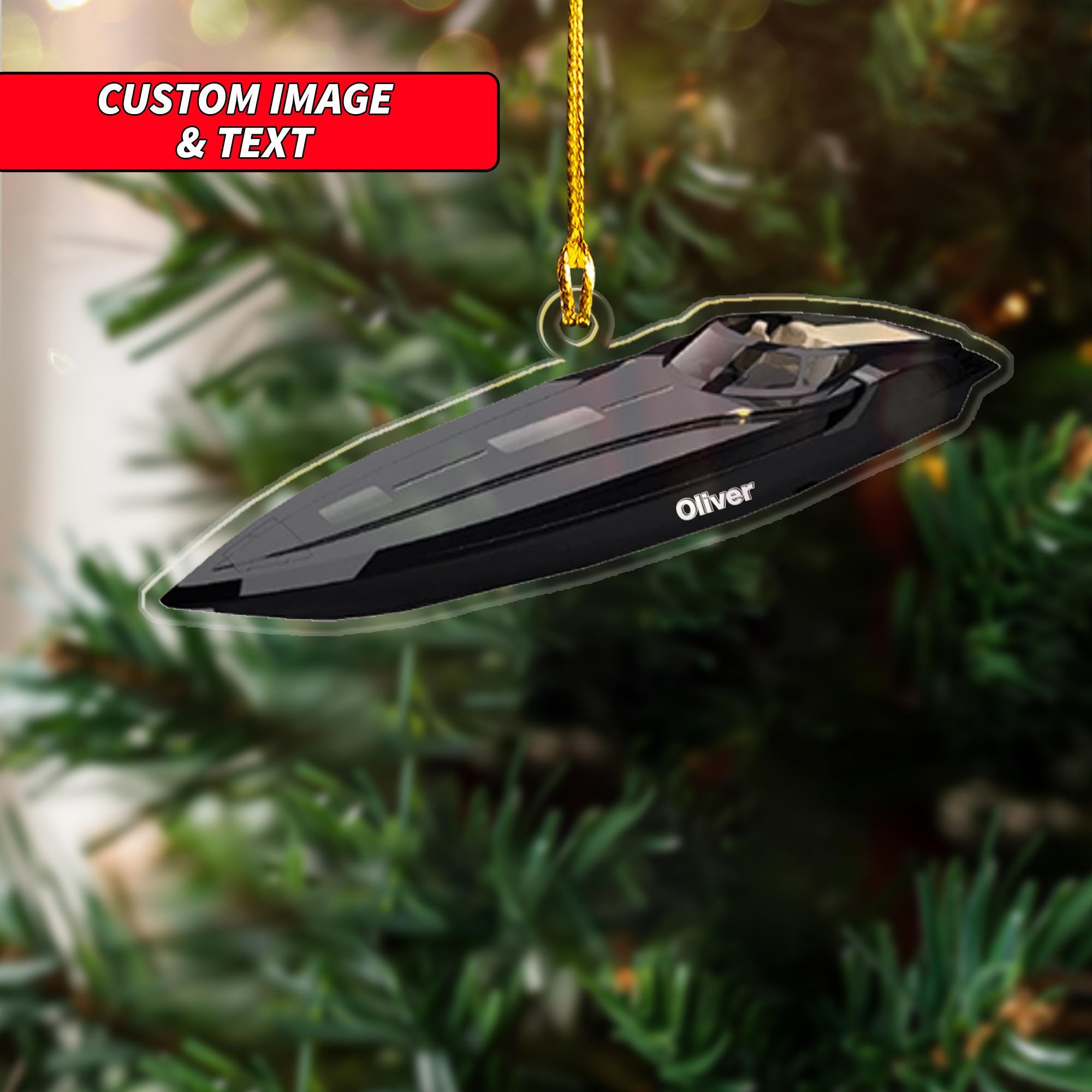 Personalized Boats Ornament, 2D Flat Unique Gifts For Bowriders, Custom Fishing Boat Pontoon Boat Ski Boats Wake Boat Christmas Ornament ORNO5