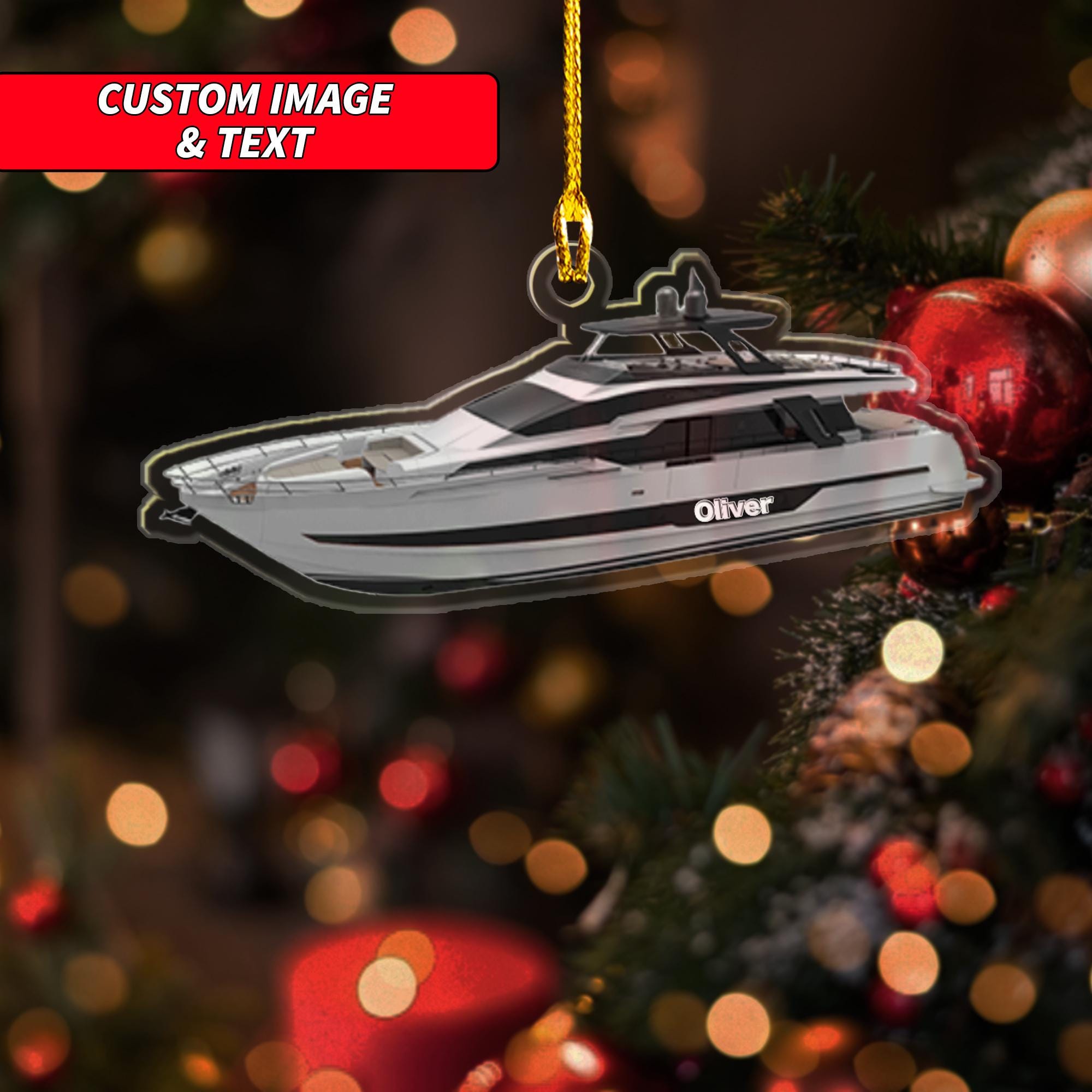 Personalized Boats Ornament, Custom Fishing Boat, Yacht Boat, Pontoon Boat, Ski Boat, Wake Boat Acrylic Ornament, 2D Flat Sailor Ornament ORNO5