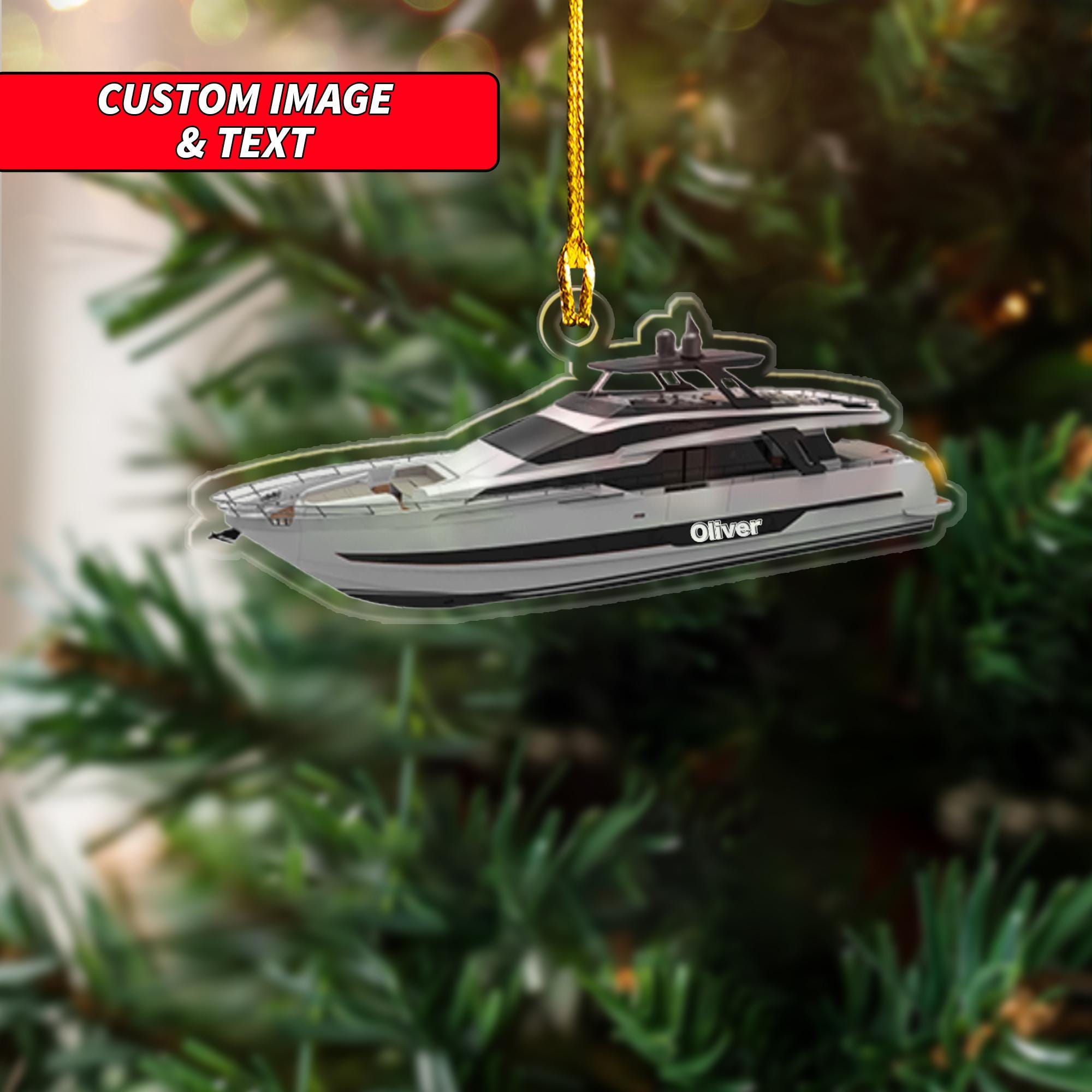 Personalized Boats Ornament, Custom Fishing Boat, Yacht Boat, Pontoon Boat, Ski Boat, Wake Boat Acrylic Ornament, 2D Flat Sailor Ornament ORNO5