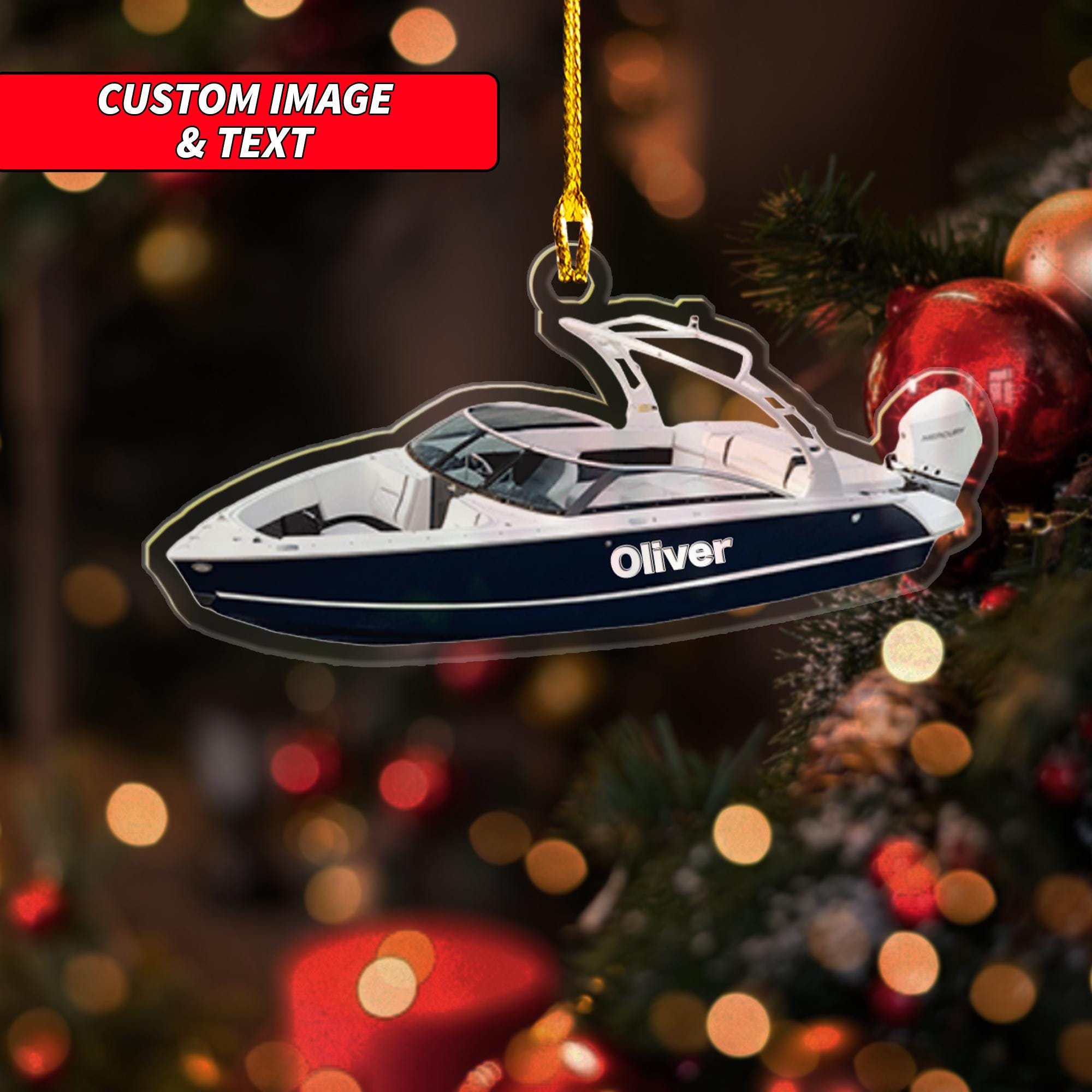 Personalized Bowrider Gifts Boat Ornament, Custom Unique Gifts For Bowriders, Runabout, Motorboat, Fishing Boat, 2D Flat Speed Boat Ornament ORNO5
