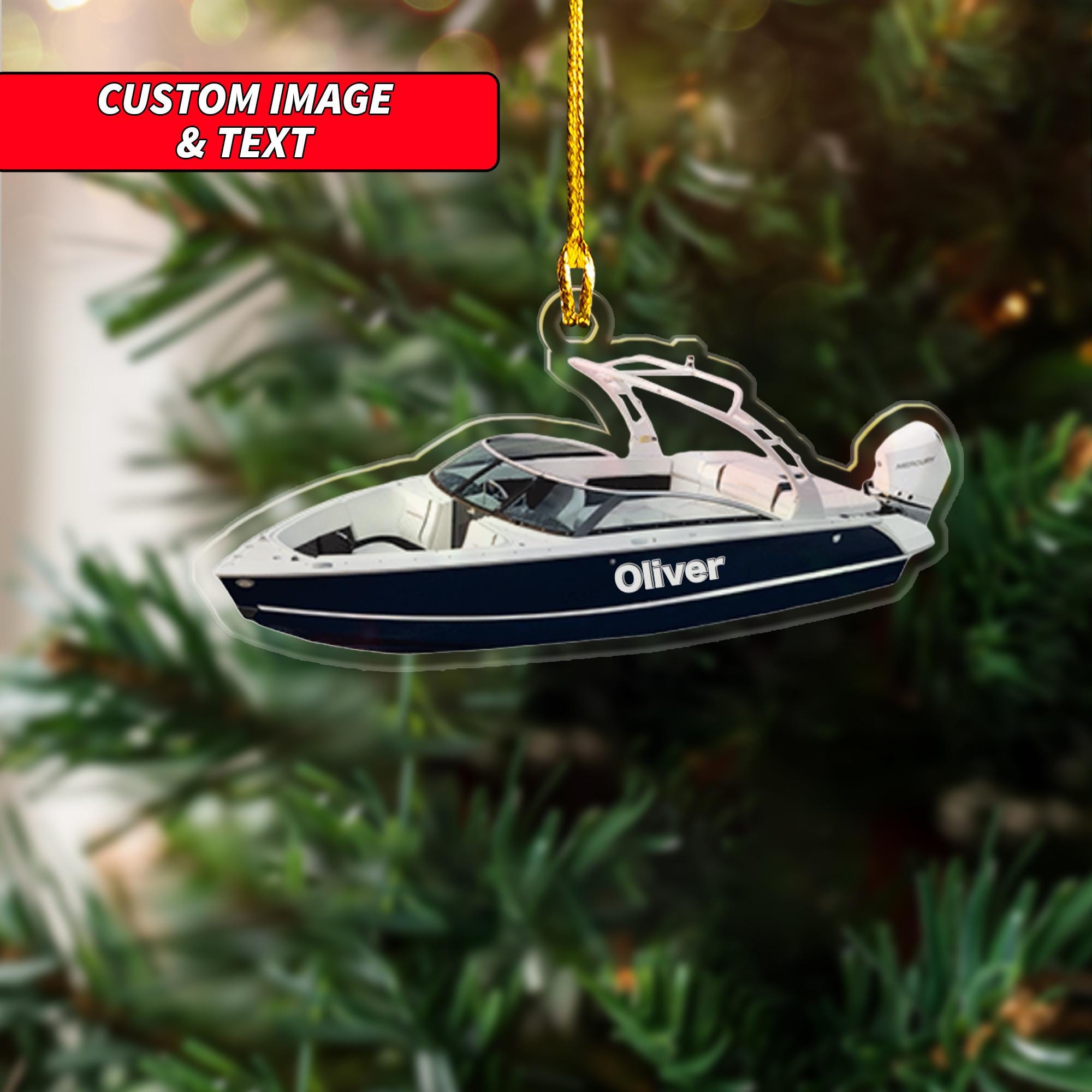 Personalized Bowrider Gifts Boat Ornament, Custom Unique Gifts For Bowriders, Runabout, Motorboat, Fishing Boat, 2D Flat Speed Boat Ornament ORNO5