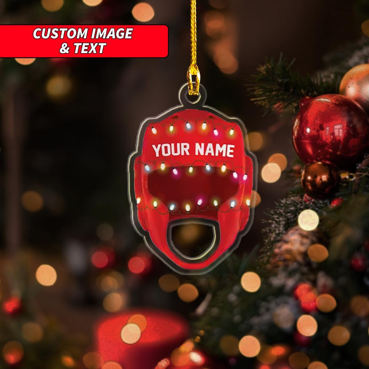 Personalized Boxing Headgear Christmas Ornament, Boxing Headgear Christmas Ornament, Custom Name Acrylic Ornament, Boxing Hobby ORNO5