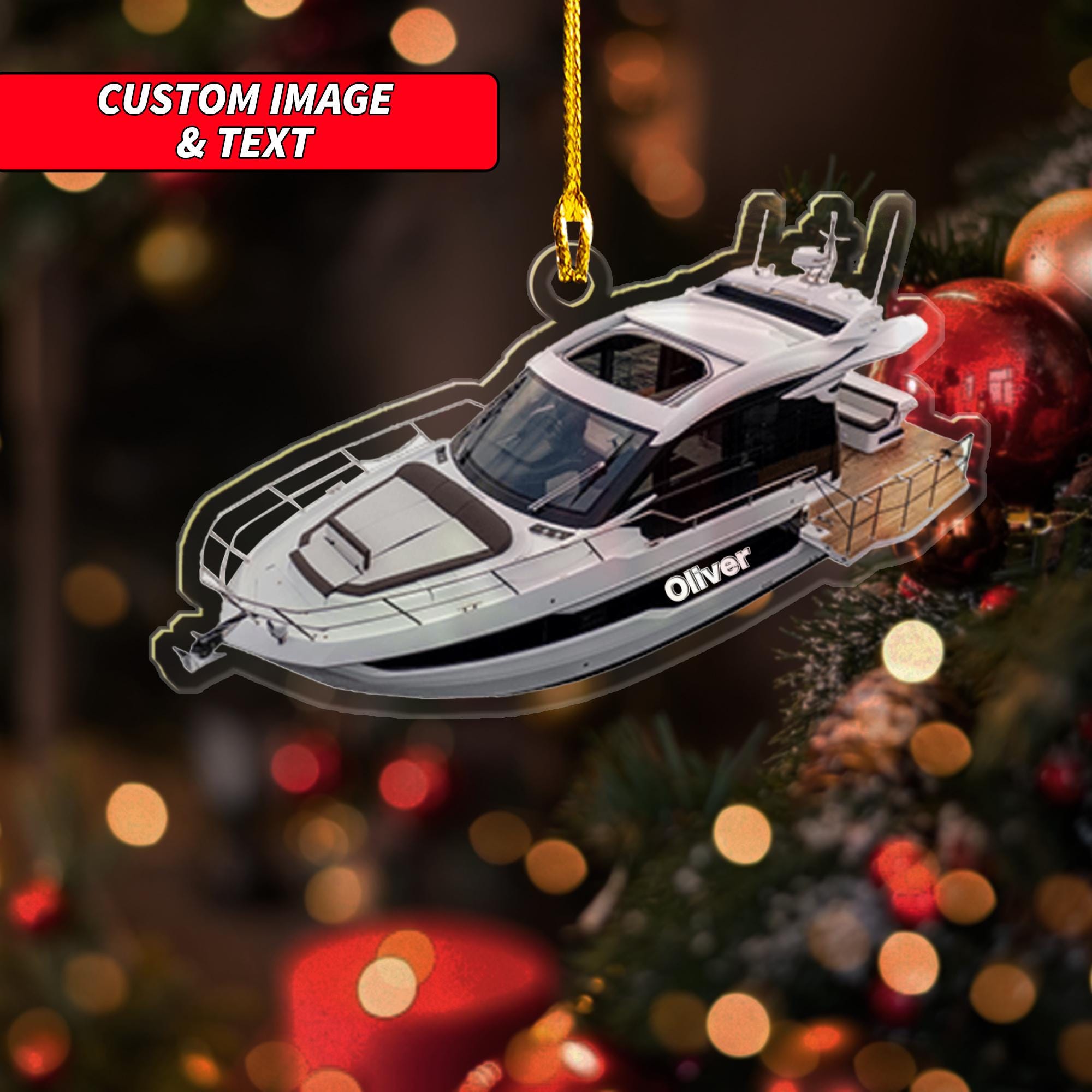 Personalized Cabin Boat Ornament, 2D Flat Christmas Cabin Boat Ornament, Custom Cabin Boat Christmas Home Ornament, Sailor Ornament ORNO5