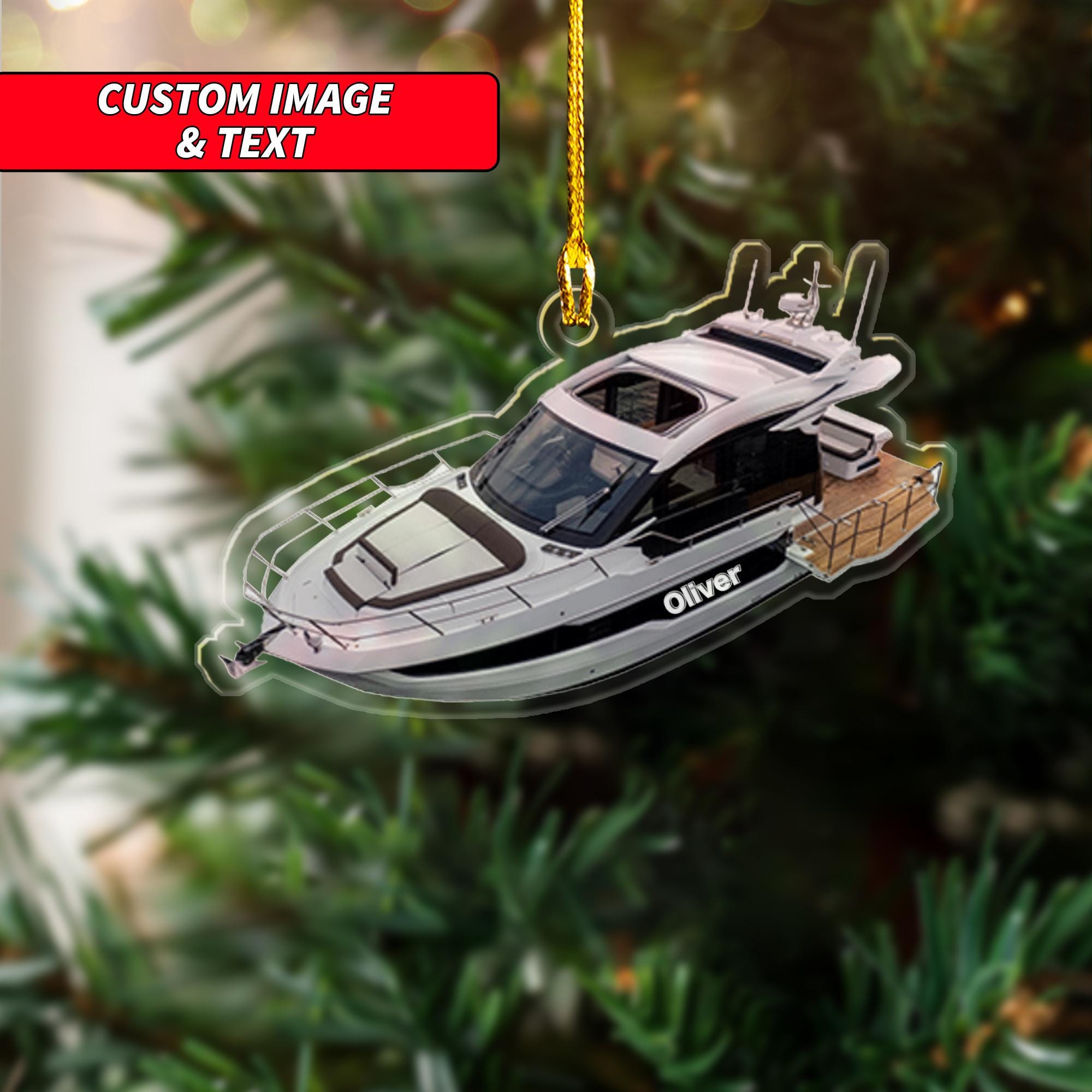 Personalized Cabin Boat Ornament, 2D Flat Christmas Cabin Boat Ornament, Custom Cabin Boat Christmas Home Ornament, Sailor Ornament ORNO5