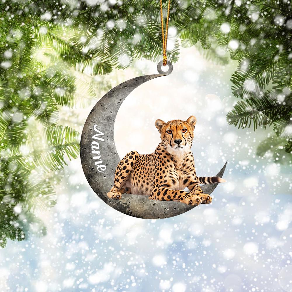 Personalized Cheetah Christmas Light Ornament, Cheetah On Moon Hanging Ornament, Cheetah Car Ornament, Cheetah Lovers Gift HAOR0611