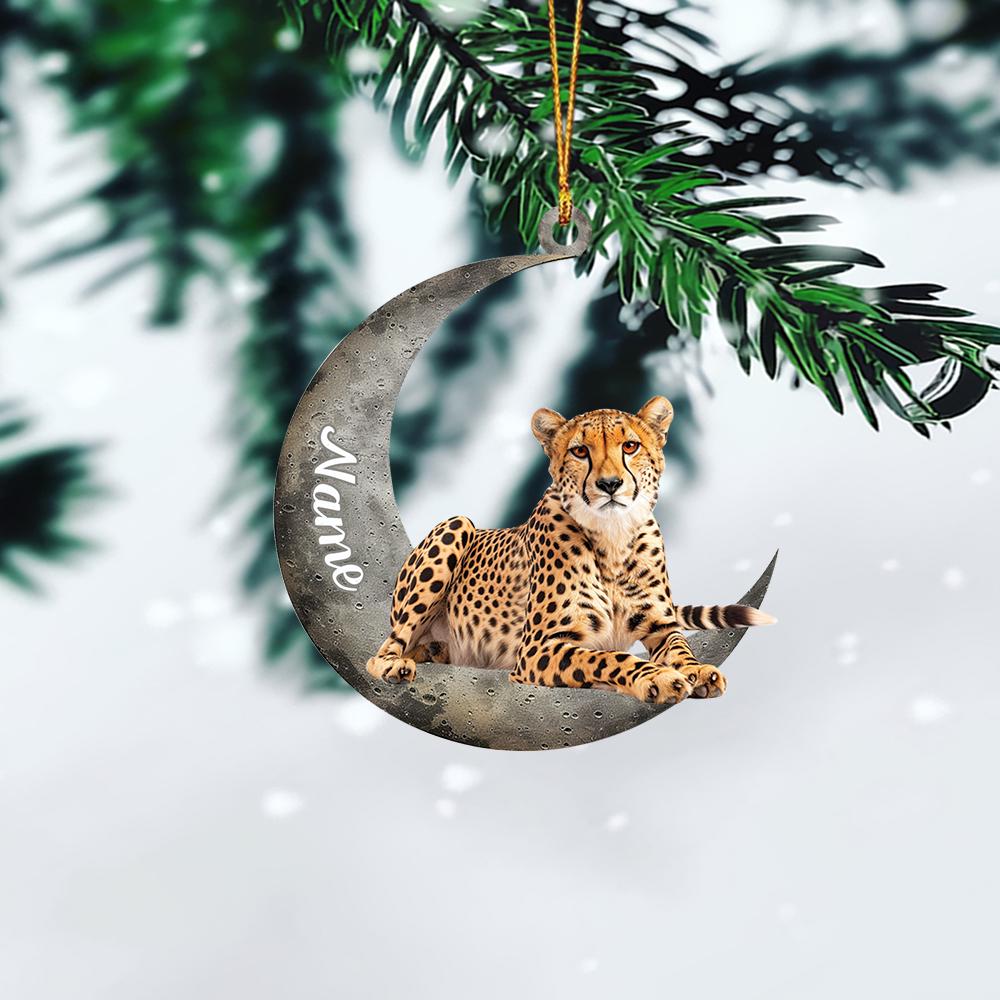 Personalized Cheetah Christmas Light Ornament, Cheetah On Moon Hanging Ornament, Cheetah Car Ornament, Cheetah Lovers Gift HAOR0611