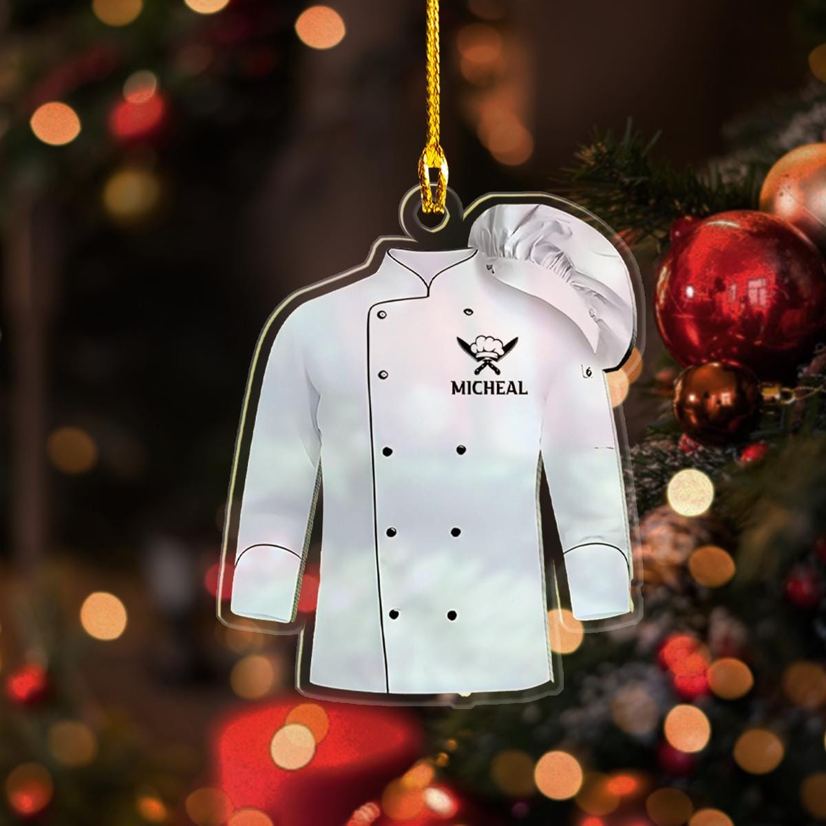 Personalized Chef Uniform 2D Flat Ornament, Custom Chef Hat Ornament Love Kitchen, Christmas Gift For Master Chef Ornament ORNO5