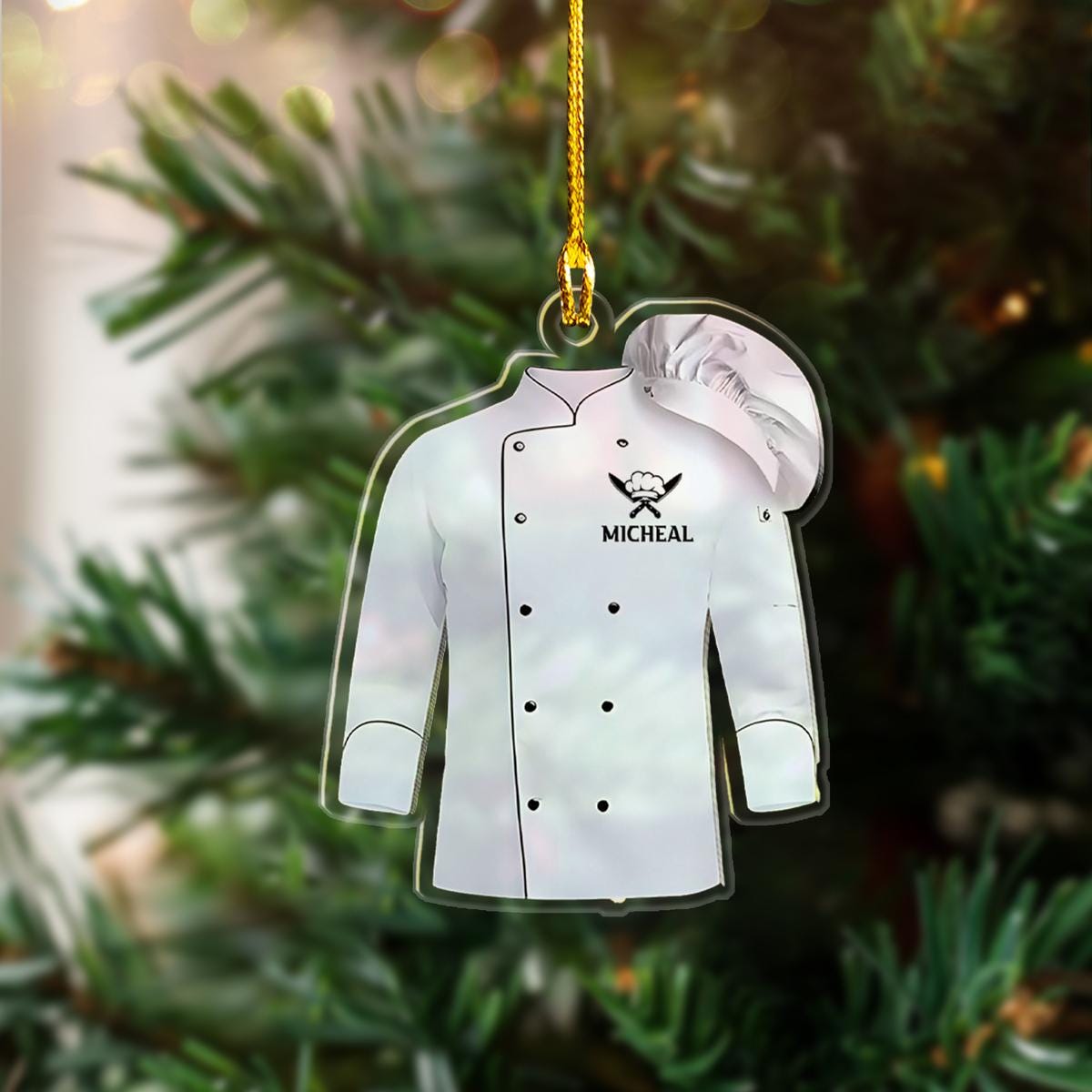 Personalized Chef Uniform 2D Flat Ornament, Custom Chef Hat Ornament Love Kitchen, Christmas Gift For Master Chef Ornament ORNO5