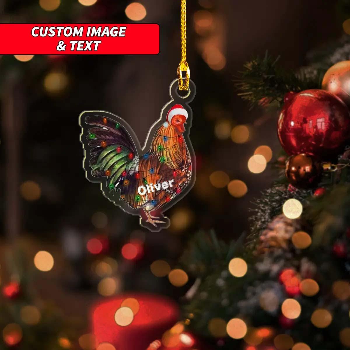 Personalized Chicken Christmas Ornament 2024, 2D Flat Chicken Christmas Light Ornament, Custom Chicken Christmas Tree Ornament 2024 ORNO5