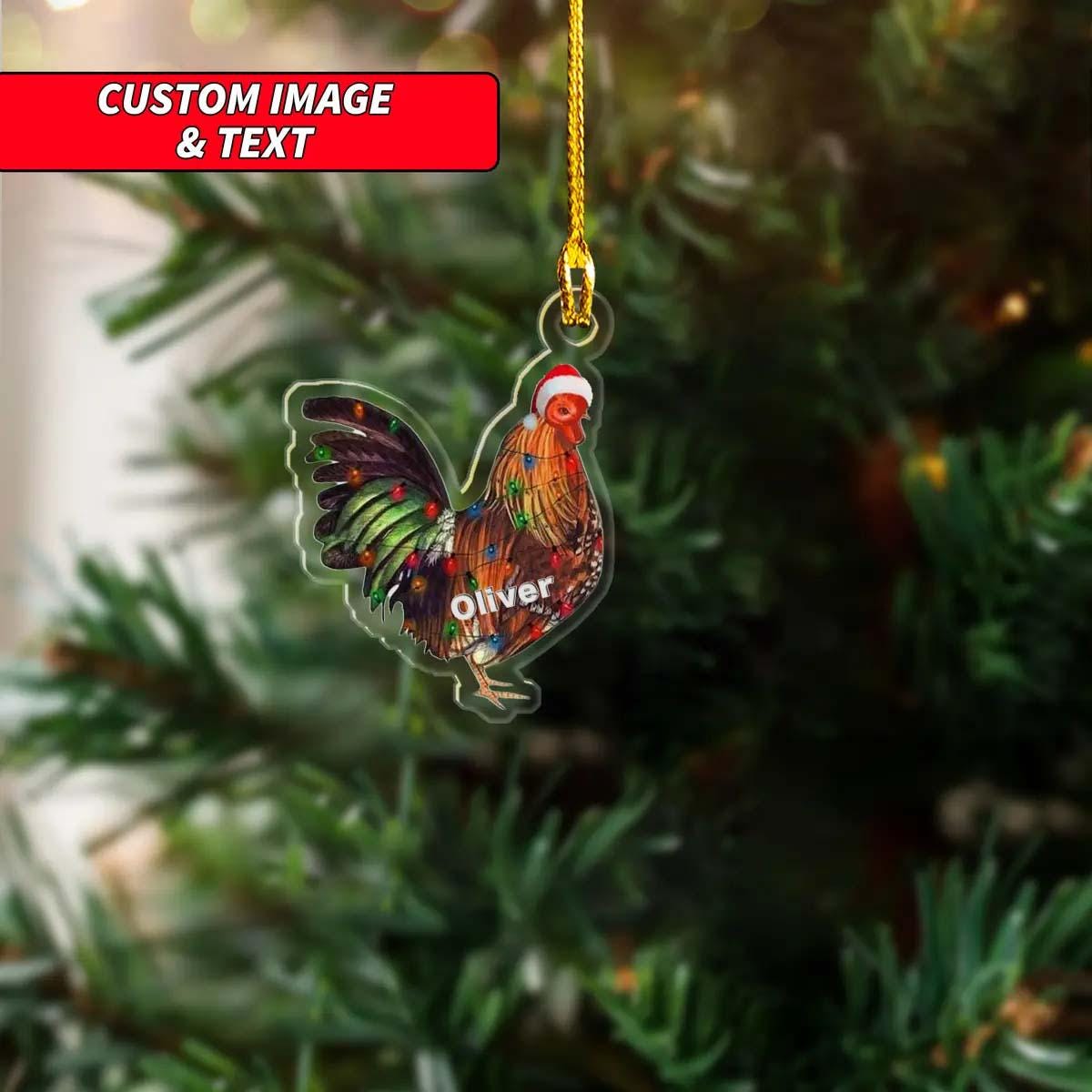 Personalized Chicken Christmas Ornament 2024, 2D Flat Chicken Christmas Light Ornament, Custom Chicken Christmas Tree Ornament 2024 ORNO5